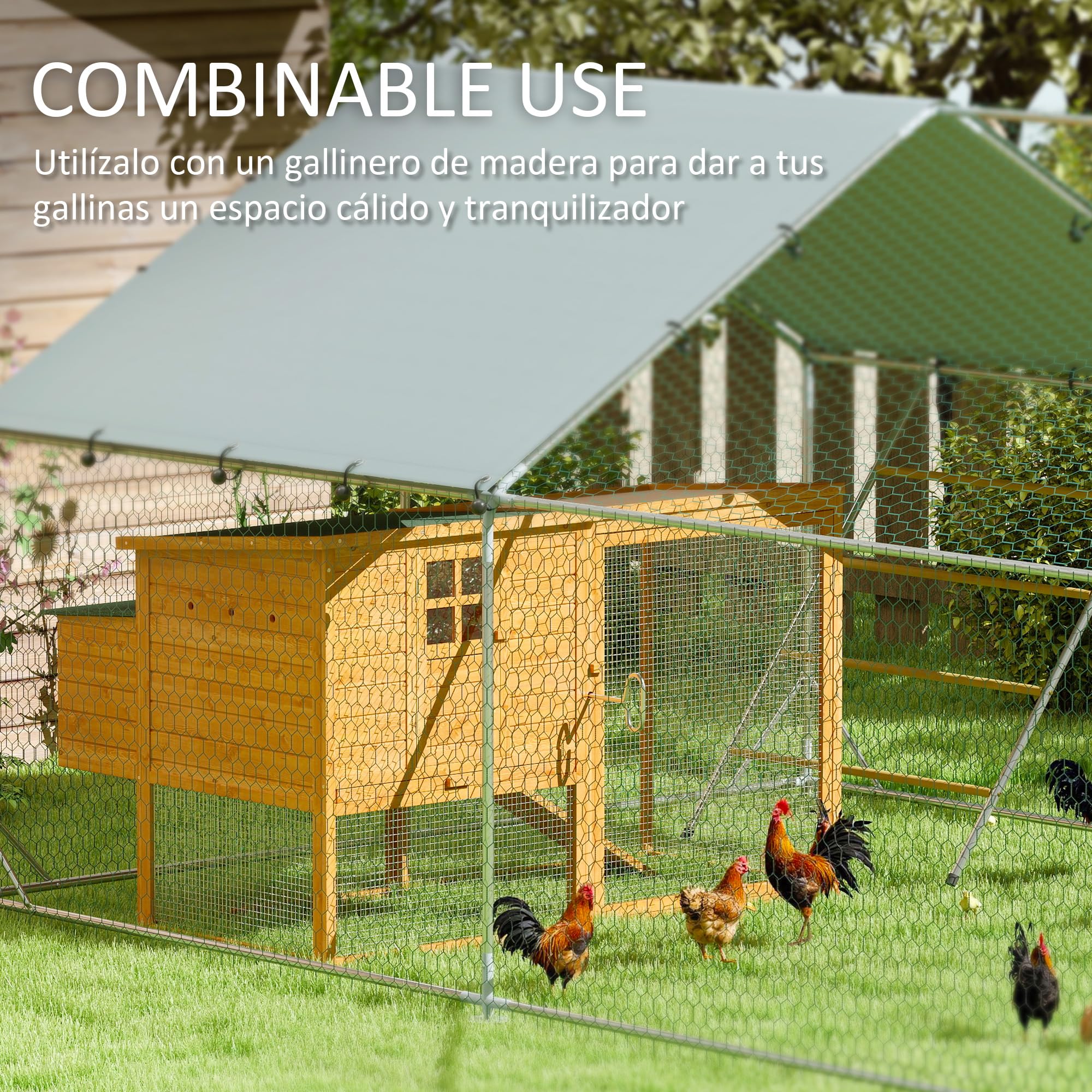 PawHut Gallinero Exterior 18 m² 3x6x1,95 m Acero Galvanizado para 18-24 Gallinas Impermeable Anti-UV