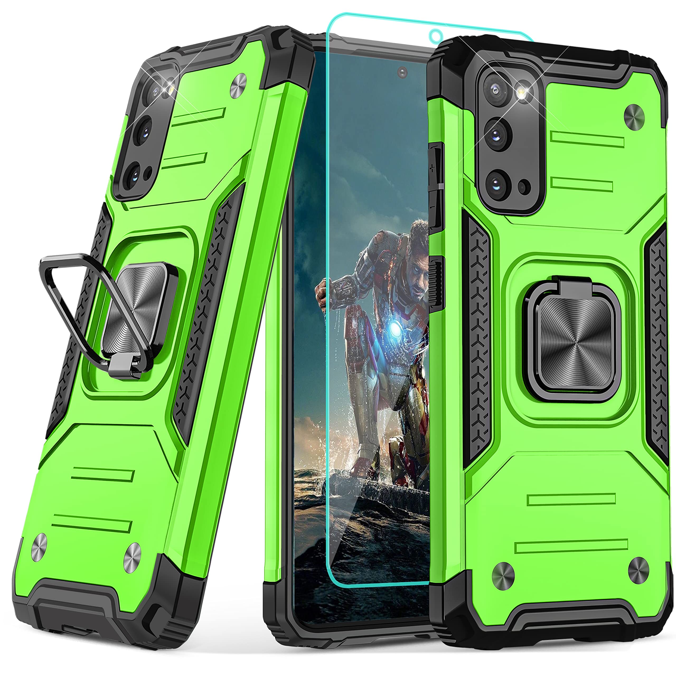 YmhxcY Galaxy S20 Case, Galaxy S20 5G Case with HD Screen Protector, Armor Grade Cases with Rotating Holder Kickstand Non-Slip Hybrid Phone Case for