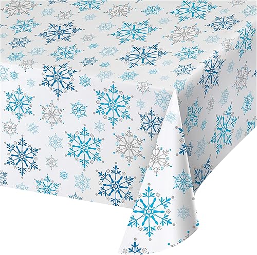 Creative Converting Mantel de plástico con estampado completo, 54 x 102 ", remolinos de copo de nieve