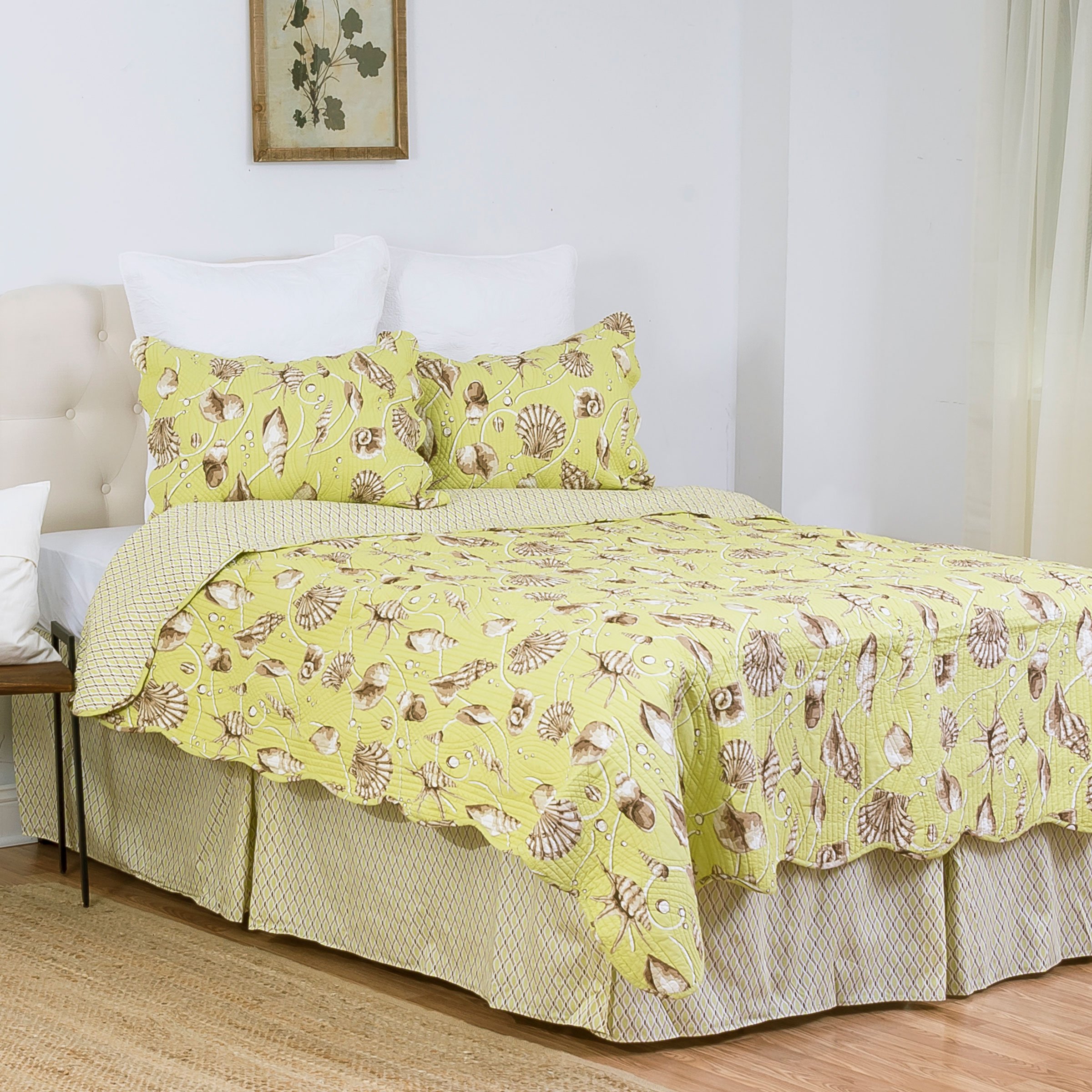 Falda de cama individual verde de 45.7 cm cubrecanapé Calypso Shells
