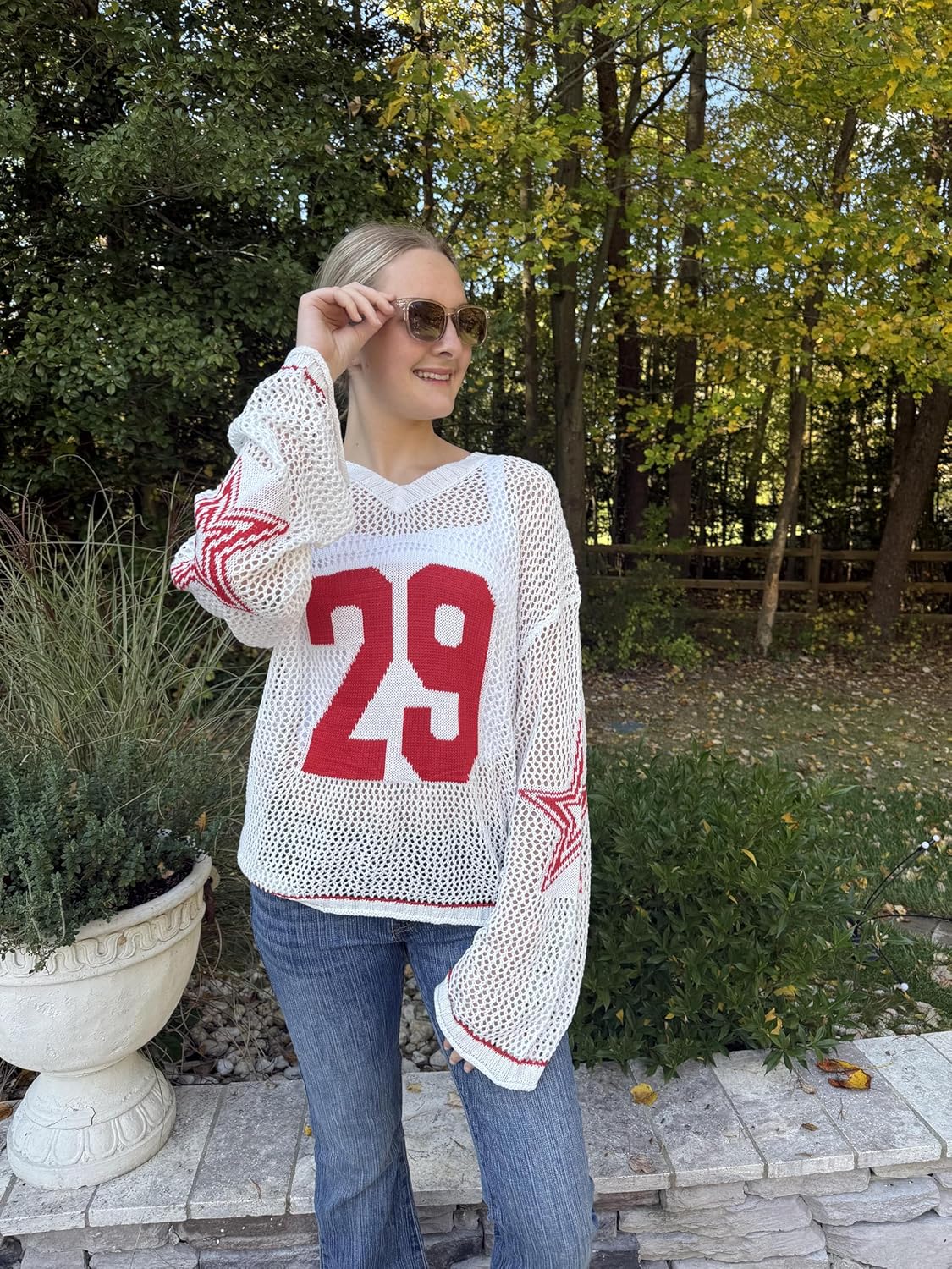 Jerseys Shirts for Women Oversized Y2k Graphic Sweater Long Sleeve V Neck Kint Pullover Tops - Image 4