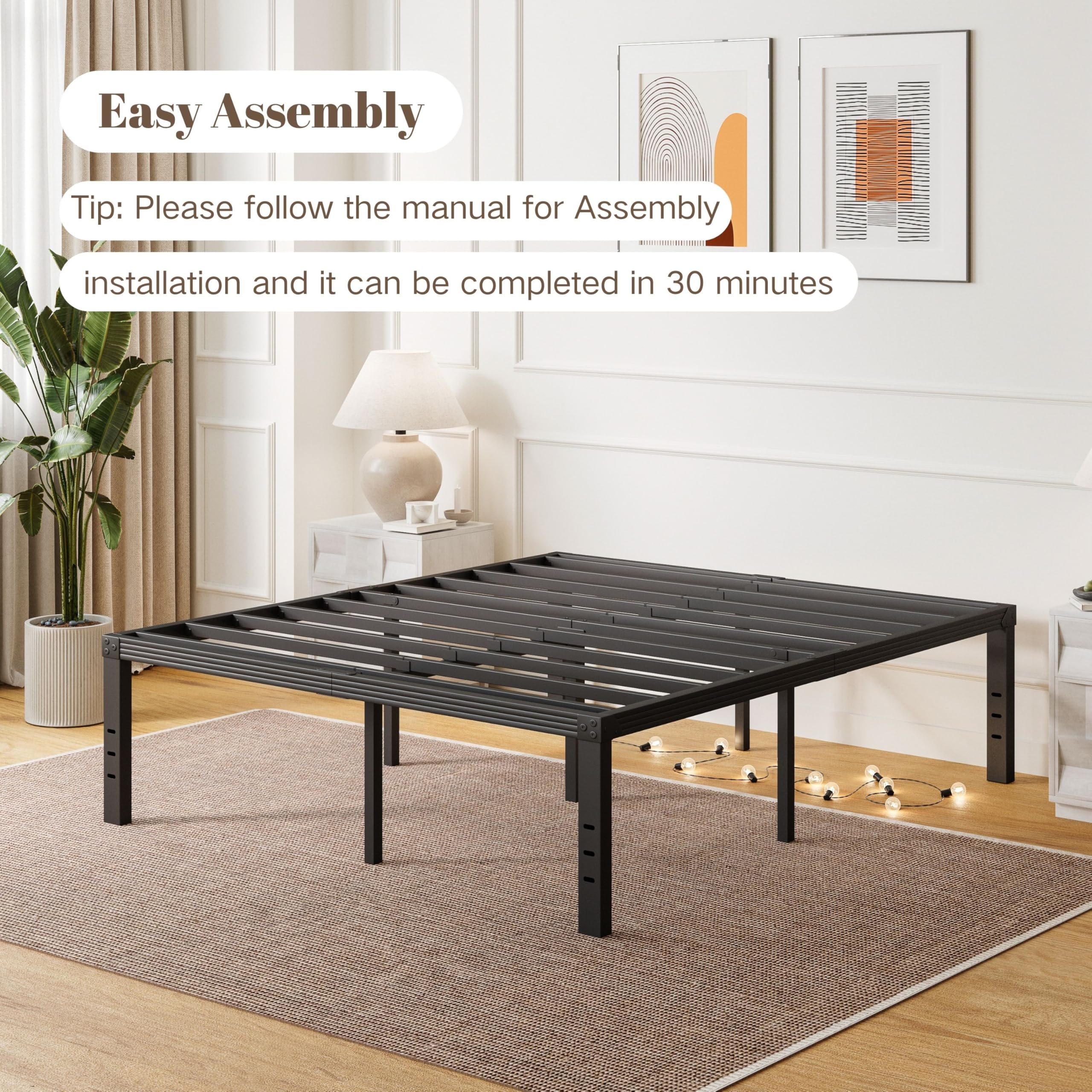 Amazon｜ZIYOO クイーンサイズベッドフレーム 16インチ