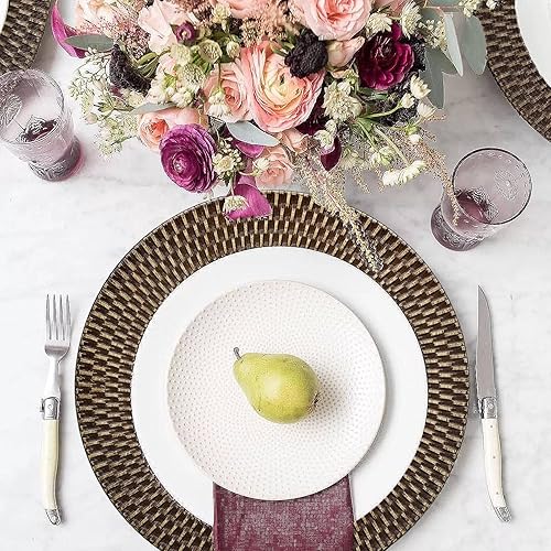 Miniatura 5 de Spsyrine Platos de carga rústicos de plástico de ratán sintético, juego de 6 elegantes cargadores de platos redondos para cenas, decorativos para