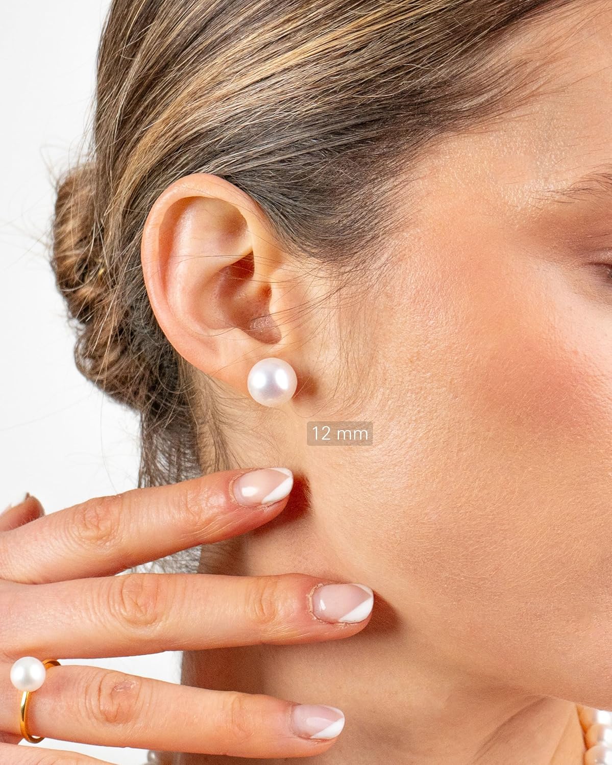 Women Pearl Stud Earrings. Fresh Water Cultured Pearls Button Shape Secret & You | 925 Sterling Silver Mounts | Available in 10 sizes from 4 mm to 13 mm