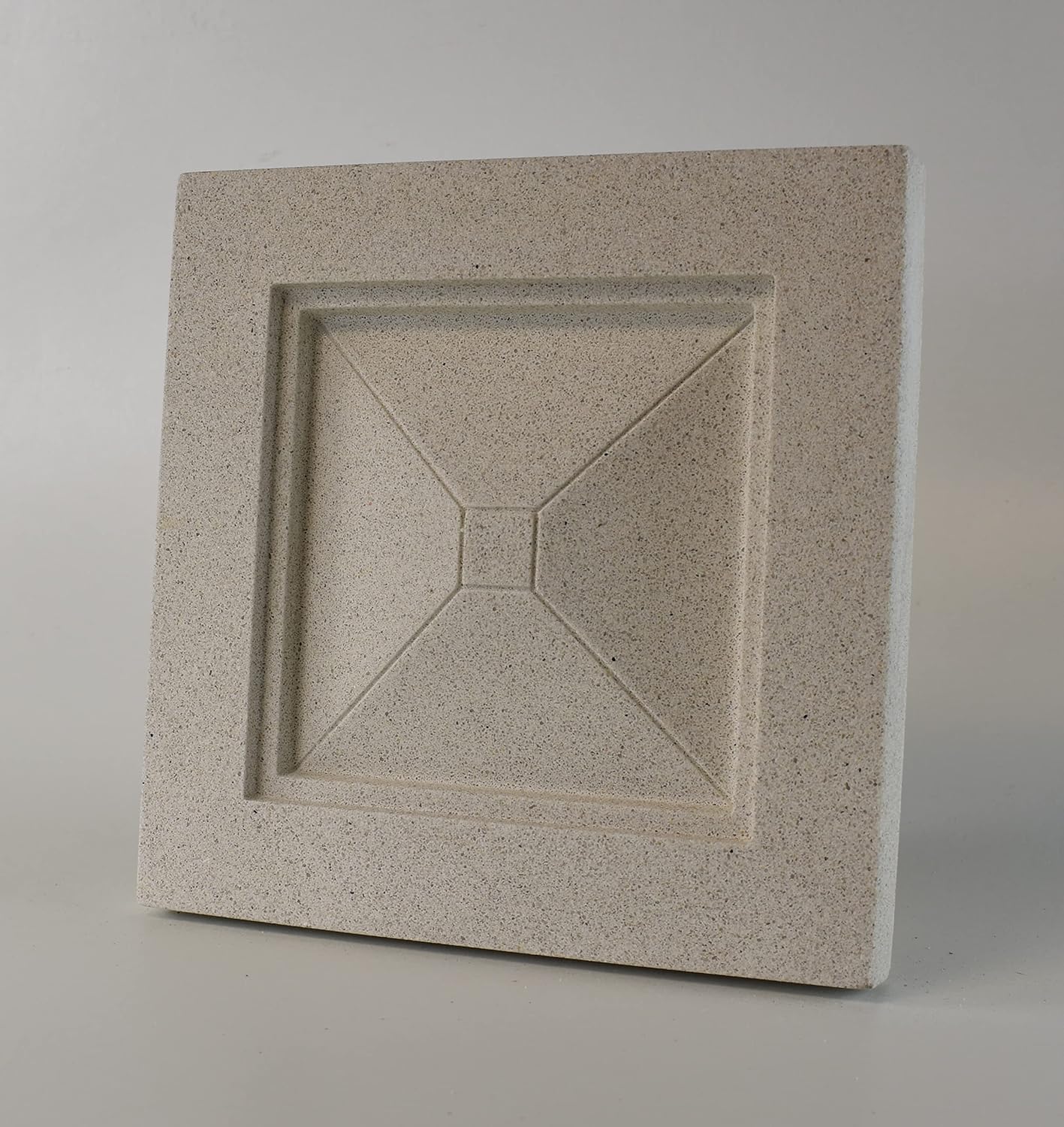 Sculpted Architectural Bas Relief 3D Tile Plaque Ornament, Solid Cast Stone, Nailhead Design, 9.5"x9.5" for Wall Hanging or Tabletop Display (White with Keyhole)