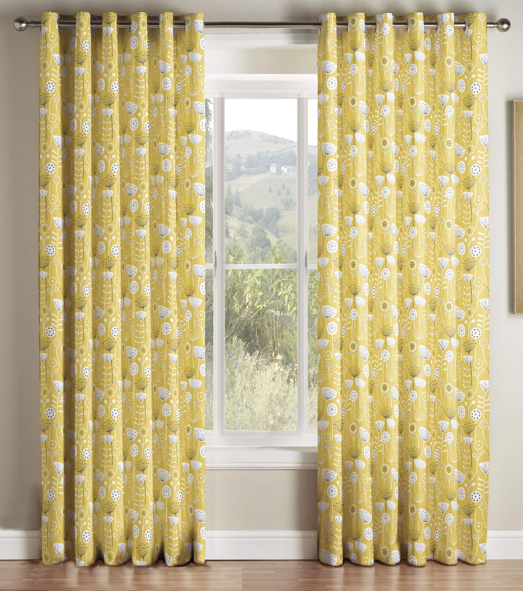 Amania Trading LtdOne Pair Of TRULIVING Bergen Ochre Eyelet Lined Curtains - 90" W x 90" D