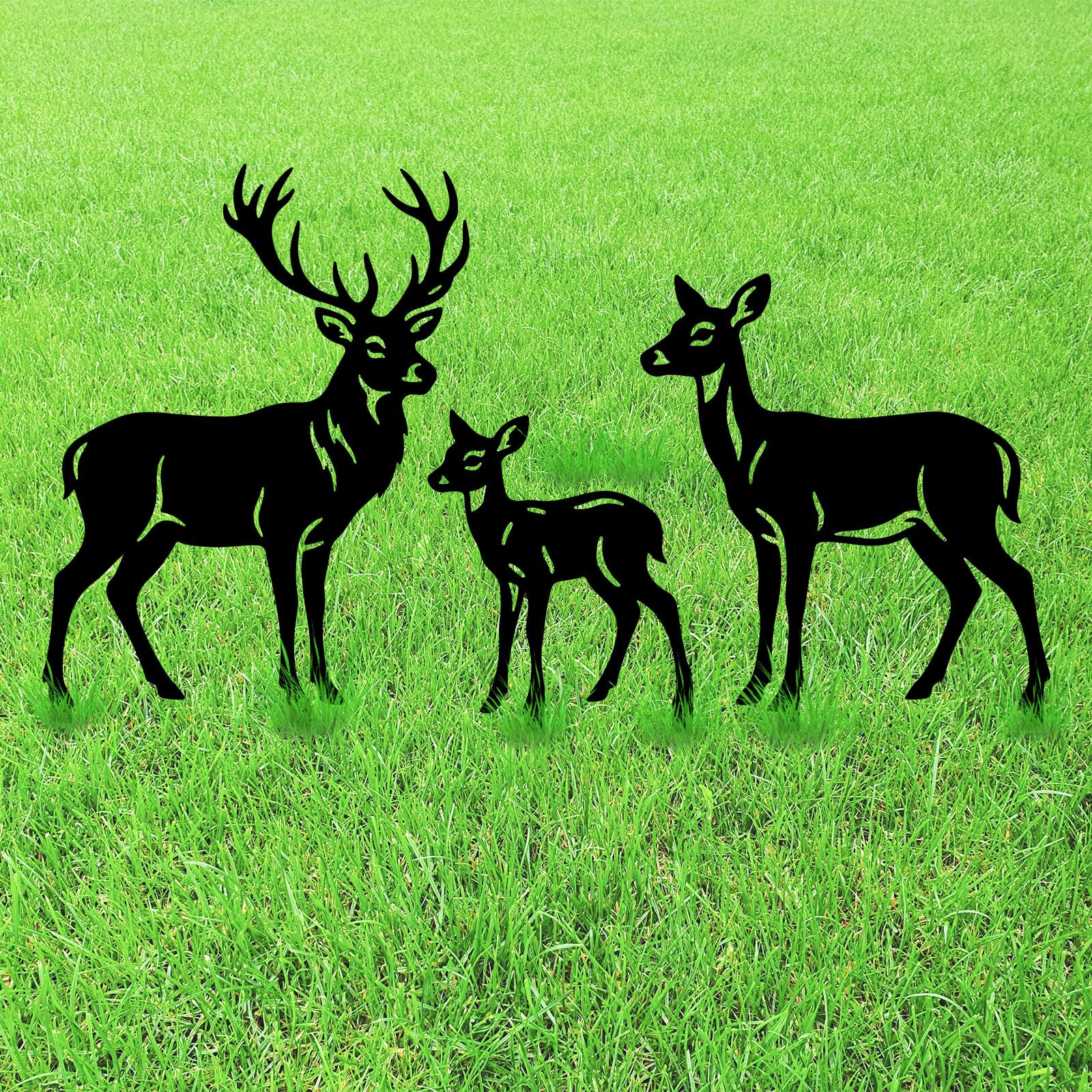 GLOBLELAND 3 Pcs Deer Family Metal Garden Stakes