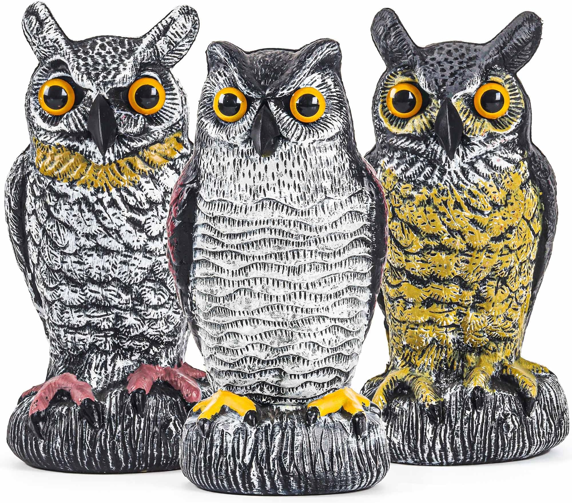 3Pack Owl Decoys for Bird Deterrent Weatherproof Bird