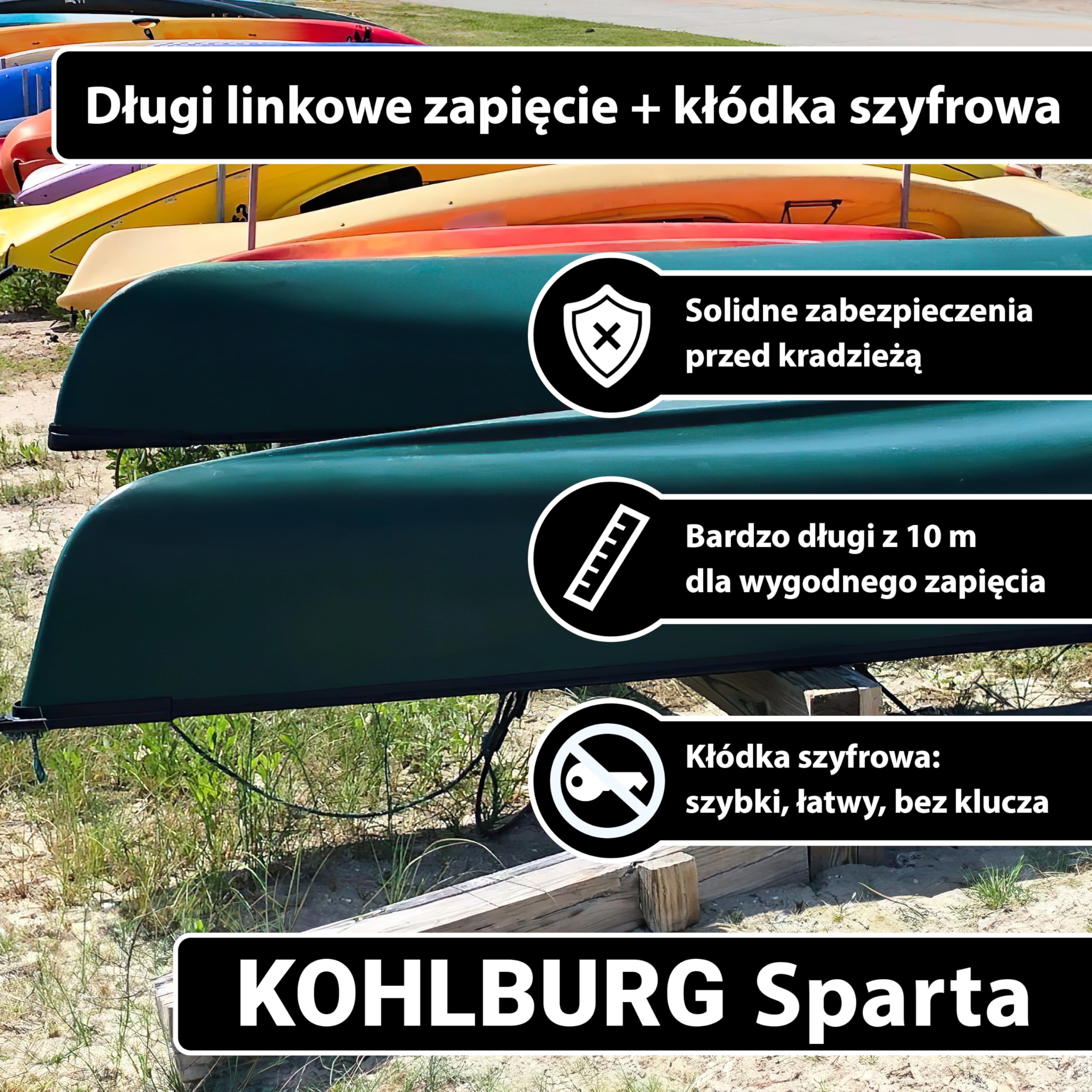 KOHLBURG zamek kablowy 10 m z szyfrem, stalowa linka | Osłoną i rzepami do zabezpieczenia rowerów, łodzi, mebli ogrodowych, długi zamek rowerowy