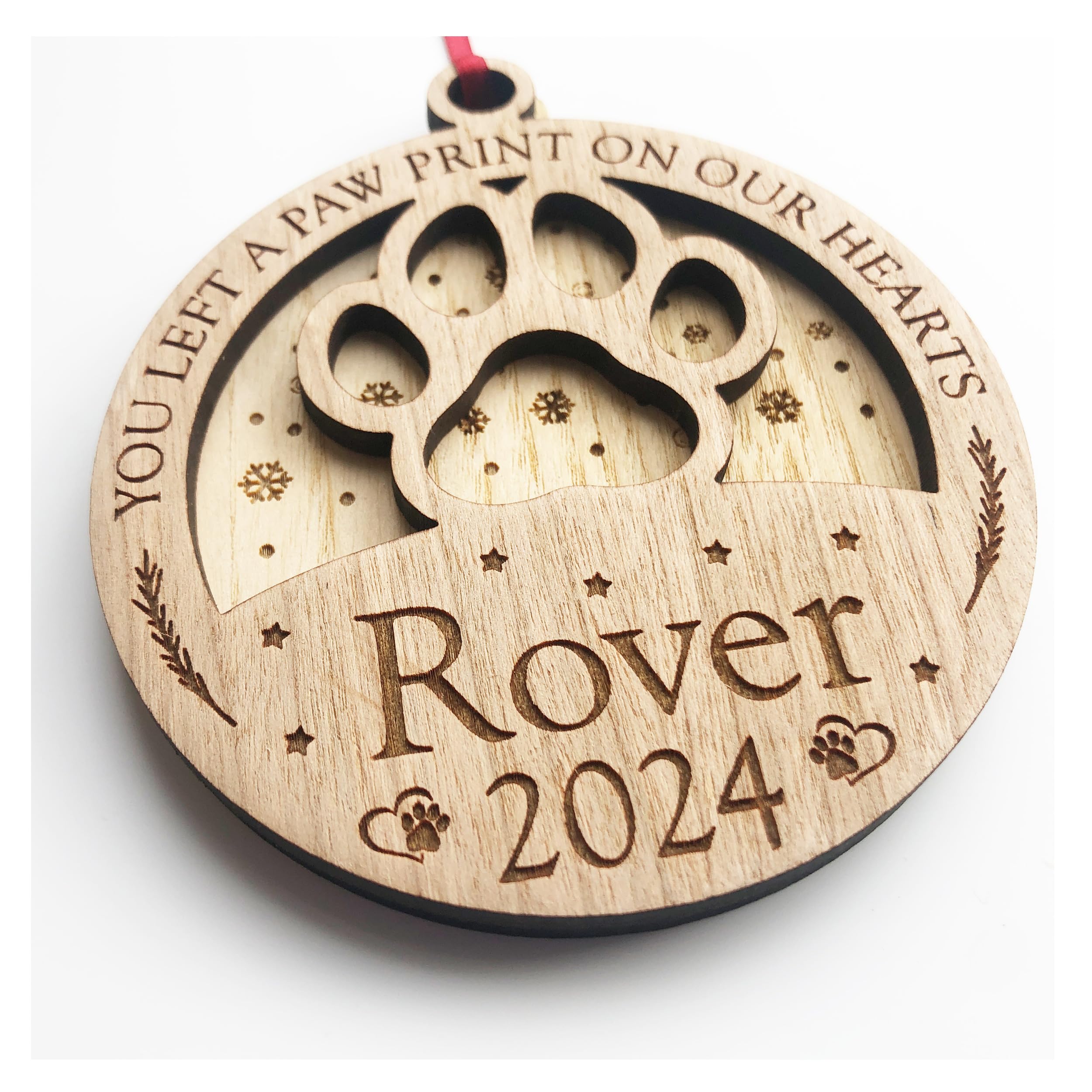 Lovethis** Cherry Lost Dog Cat Pet Memorial Bauble Tree Decoration 2 Layer 3D - Missing You At Christmas - You Left A Paw Print On Our Hearts