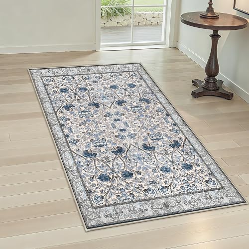 BYYVOO Floral 3x5 Washable Low Pile Area Rug