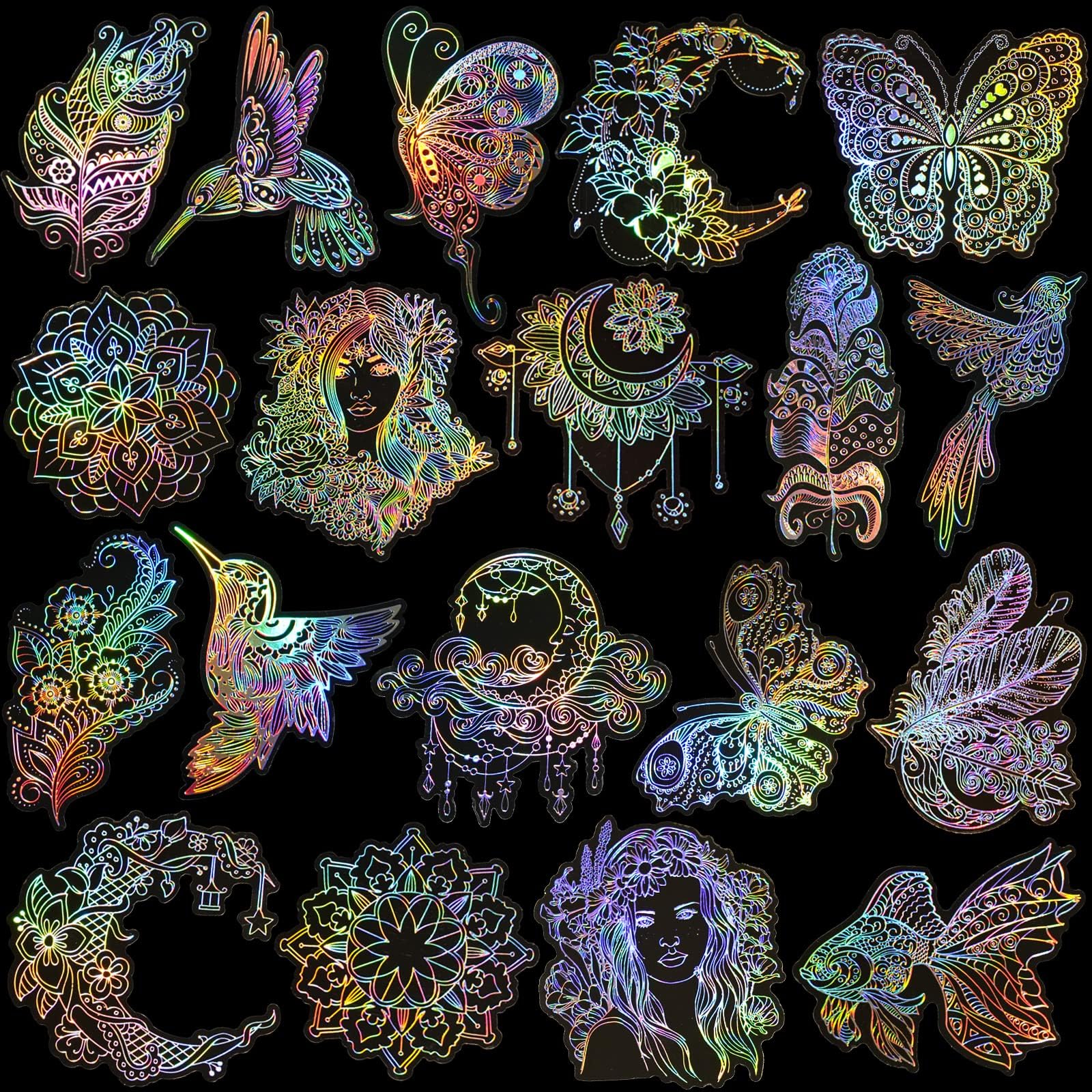 ARTSMONA 80 Pieces Large Size Holographic Stickers, Glitter Shiny Iridescent Transparent Resin Sticker Decals for Scrapbook Junk Journal Bullet Journals Planners Laptops Water Bottles Paper Crafts