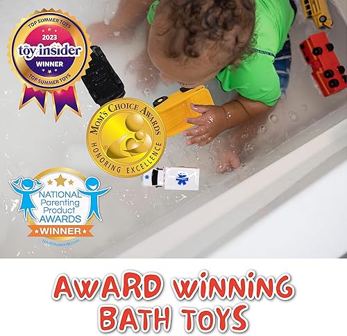Miniatura 7 de SplashEZ Juguetes de baño para bebés sin moho, juguetes de baño sin agujeros para niños pequeños, juego de 6 autos para niños, juego de 6 vehículos