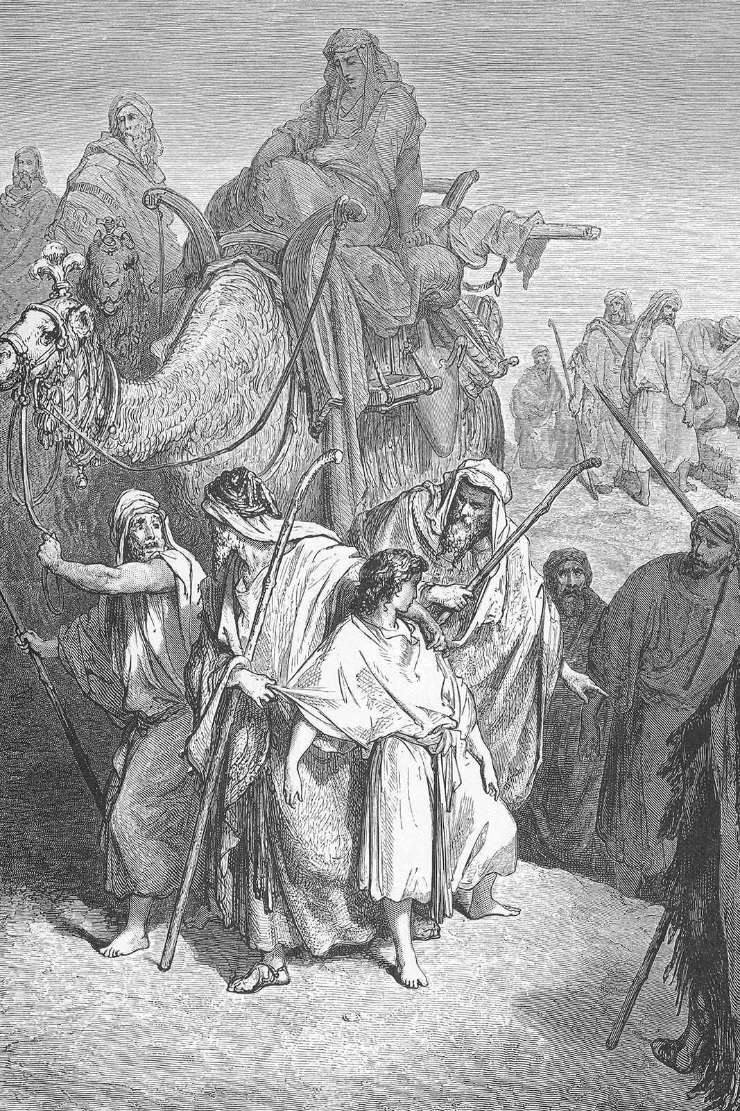 Lustre Paper - Gustave Dore - Joseph is Sold be his Brothers (1866) Poster Painting Etching Drawing Woodcut Art Print - Size: 18 x 12 Inches