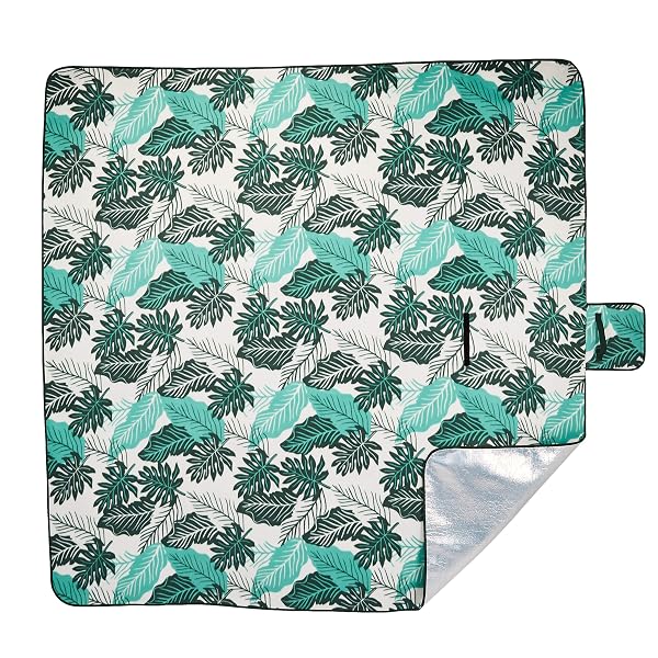 Amazon Basics Coperta da picnic con retro impermeabile, Studio, 200 x 200 cm, Foglie design - 3