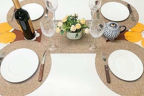 Miniatura 7 de SLOW COW Juego de 4 manteles individuales redondos de lino para mesa de comedor, lavables a máquina, 15 pulgadas, lino natural
