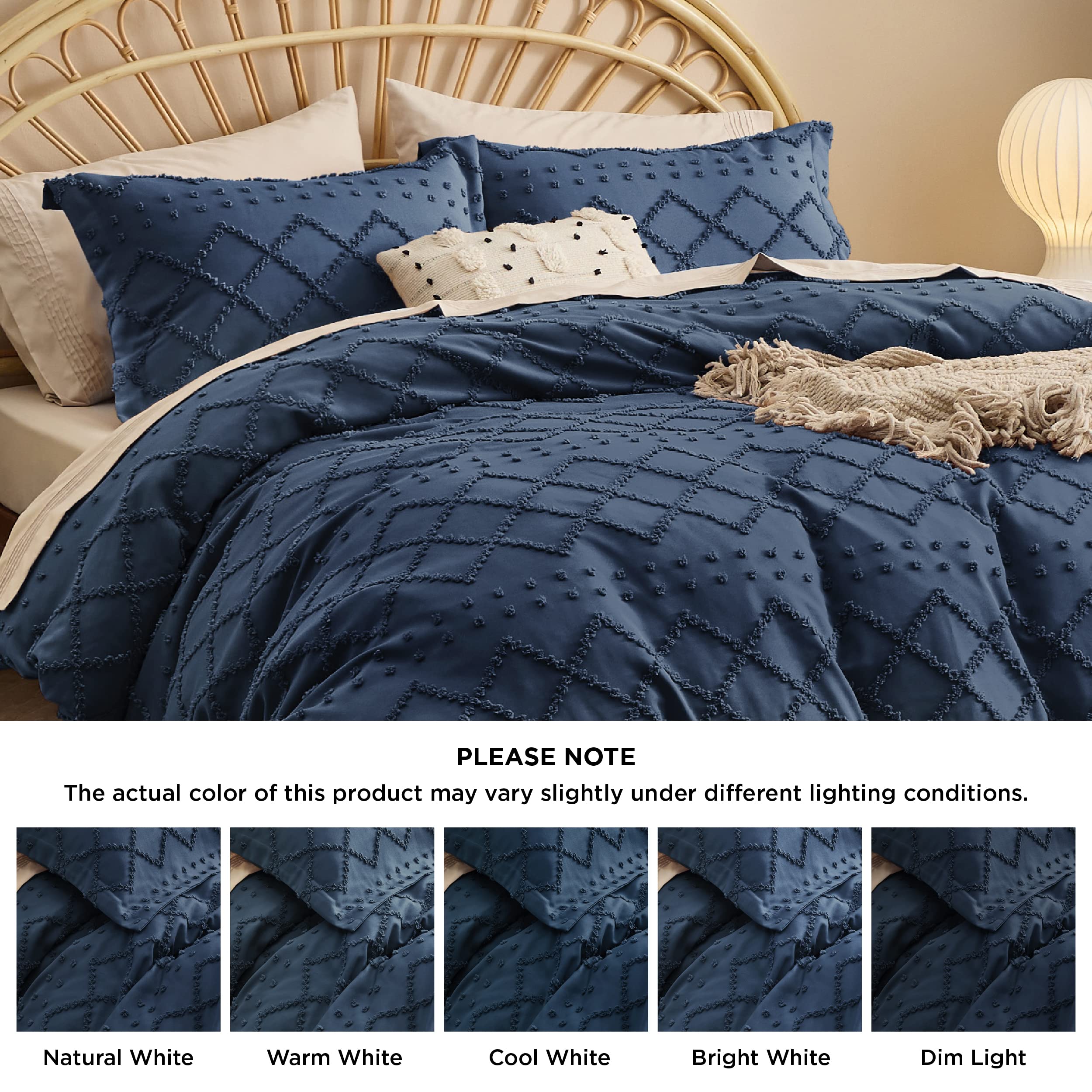 Bedsure Boho Cal King Duvet Cover - Cal King Size Duvet Cover, Cal King Boho Bedding for All Seasons, Embroidery Shabby Chic Home Bedding Duvet Cover (Navy, Cal King, 104x98)