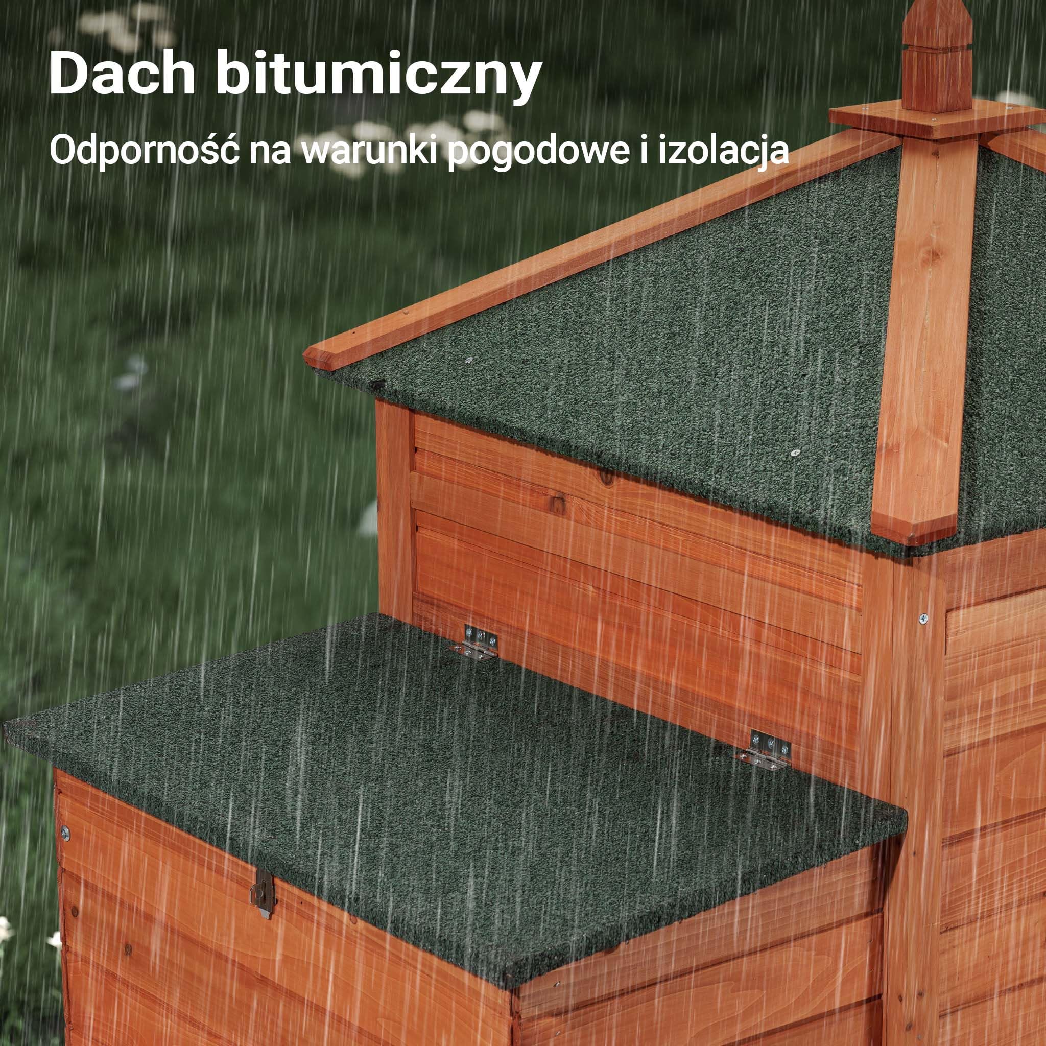 Domek dla gryzoni Wiltec 1950 x 635 x 1200 mm, klatka dla królików z drewna świerkowego, z dachem bitumicznym, klatka dla kurczaków z budką lęgową, zagroda dla małych zwierząt na wolnym wybiegu