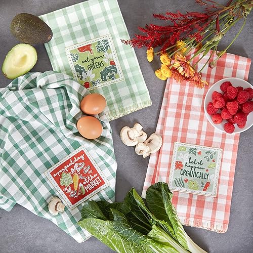 Miniatura 4 de DII Farmer's Market Collection Lavable a máquina, juego de toallas de cocina, juego de 18 x 28 pulgadas, parche a cuadros, 3 piezas