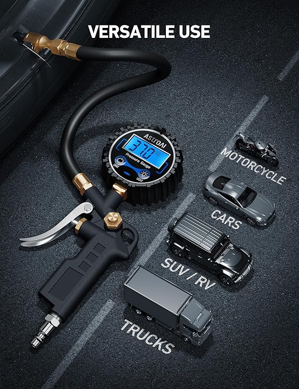 AstroAI Digital Tire Pressure Gauge with Inflator, 3-250 PSI Air Chuck & Compressor Accessories Heavy Duty with Quick Connect Coupler, 0.1 Display Resolution, 1pack by AstroAI - Image 7