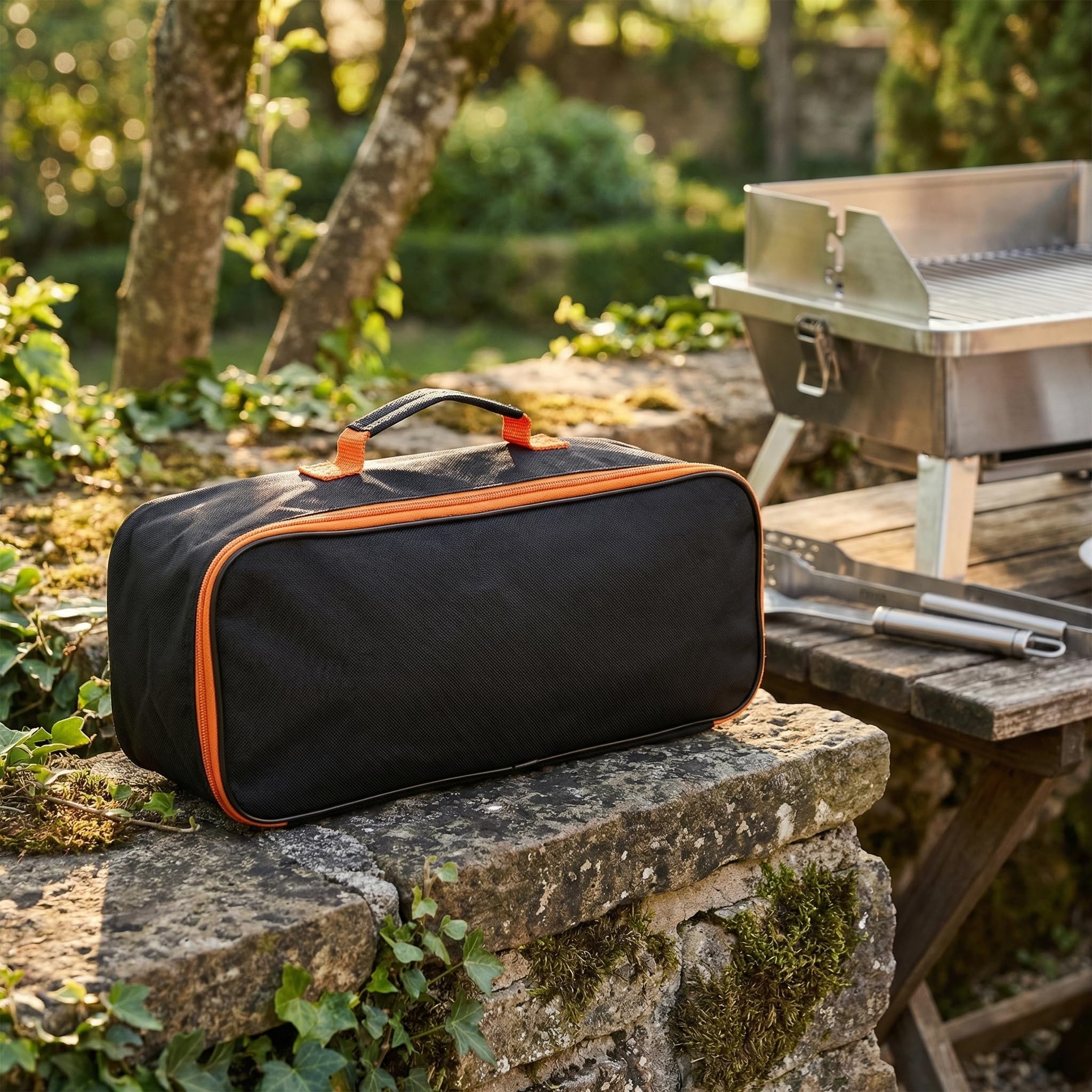 TOYANDONA Bolsa de almacenamiento de herramientas para parrilla al aire libre, soporte para herramientas de barbacoa, organizador portátil de tela Oxford para utensilios de parrilla, accesorio ligero