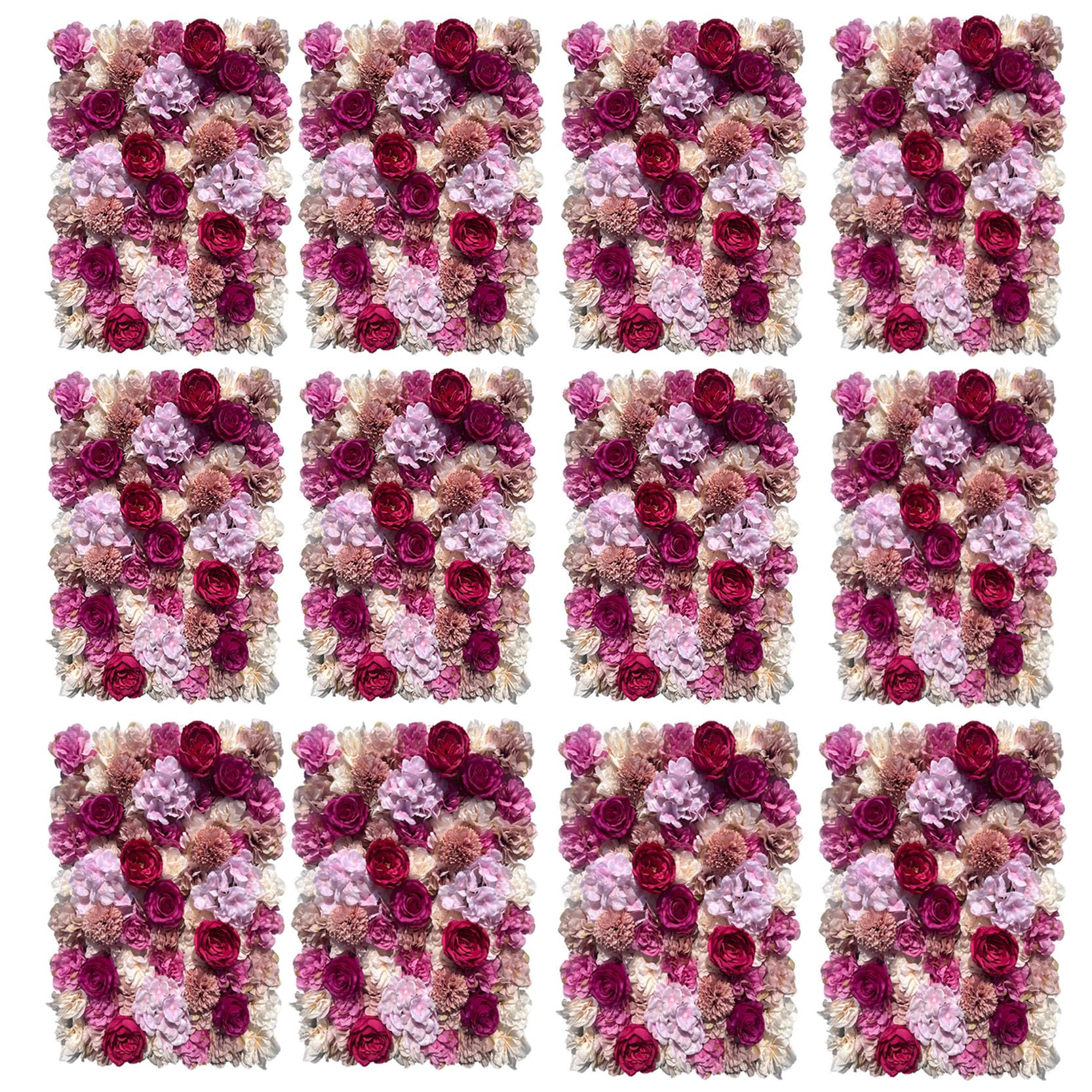 GOUZIBHD 3D Rose Wall Mat Artificial Flower Wall Panel,15.7 x 23.6 inch Fake Silk Flower Backdrop Decorative Faux Floral Panel for Photo Background Home Wedding Party(Size:12PCS)