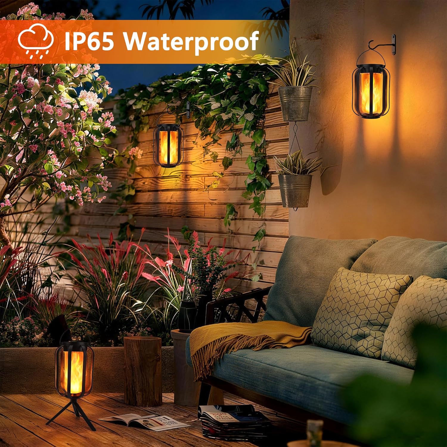 Toodour Solar & Battery Powered Lantern Outdoor Lights, 2 Pack Black LED Lantern with 4 Modes, Waterproof Rechargeable Hanging Solar Lights for Camping Patio Garden Yard Outdoor Decor