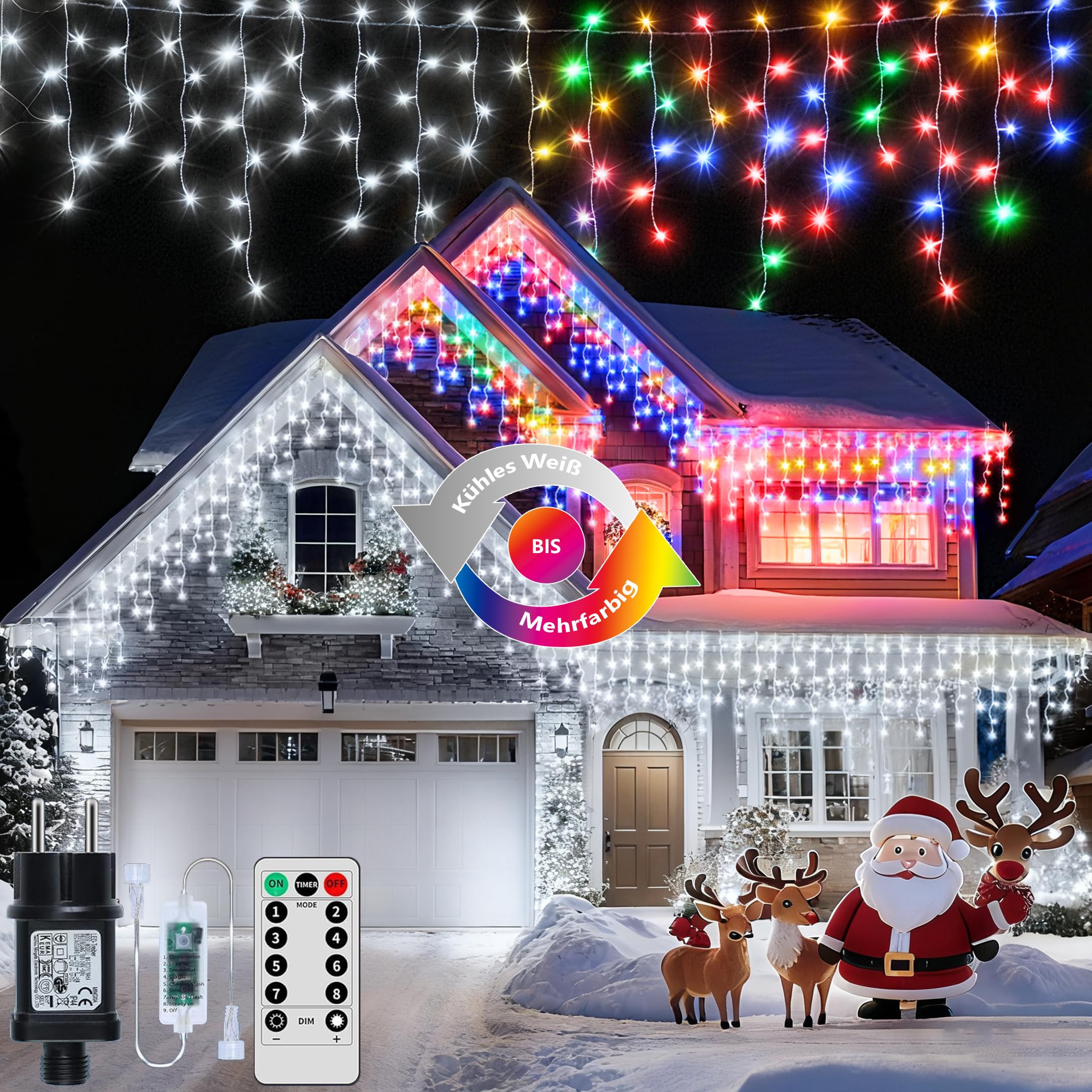 800LED Eisregen Lichterkette, 25+5M Erweiterbar Weihnachtsbeleuchtung Lichtervorhang mit IP65 Wasserdicht, 8 Modi Stecker, Timer, Memory-Funktion für Innen Außen Weihnachten Deko Dach Balkon