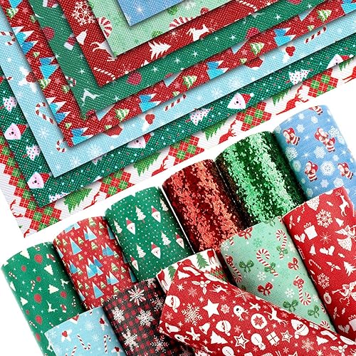 Miniatura 4 de 12 hojas de cuero sintético de Navidad con patrón de Navidad, hojas de cuero sintético con purpurina, hojas de tela de piel sintética con purpurina