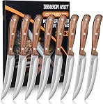 DRAGON RIOT Couteaux de steak 6, Ultra Set de couteau Sharp Steak japonais VG-10 Acier inoxydable Serré Steak Couteaux manche en bois de Tang complet avec boîte cadeau, cadeau de Noël idéal