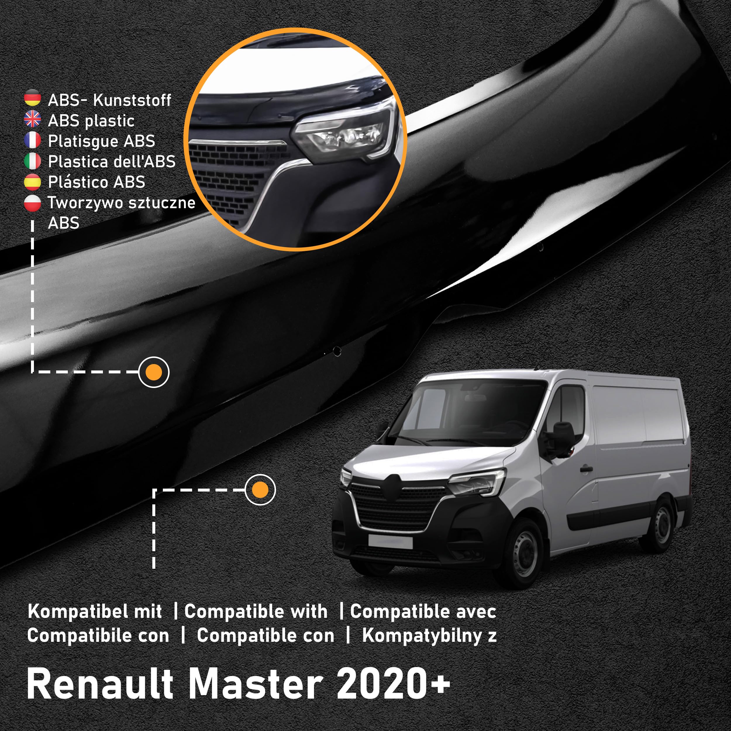 CHROMEMASTER | Protection Contre les Gravillons ; Protège-capot Compatible avec Renault Master à partir de 2020 | Plastique ABS Noir | Le Déflecteur de Capot Protège Contre les Projections de Graviers