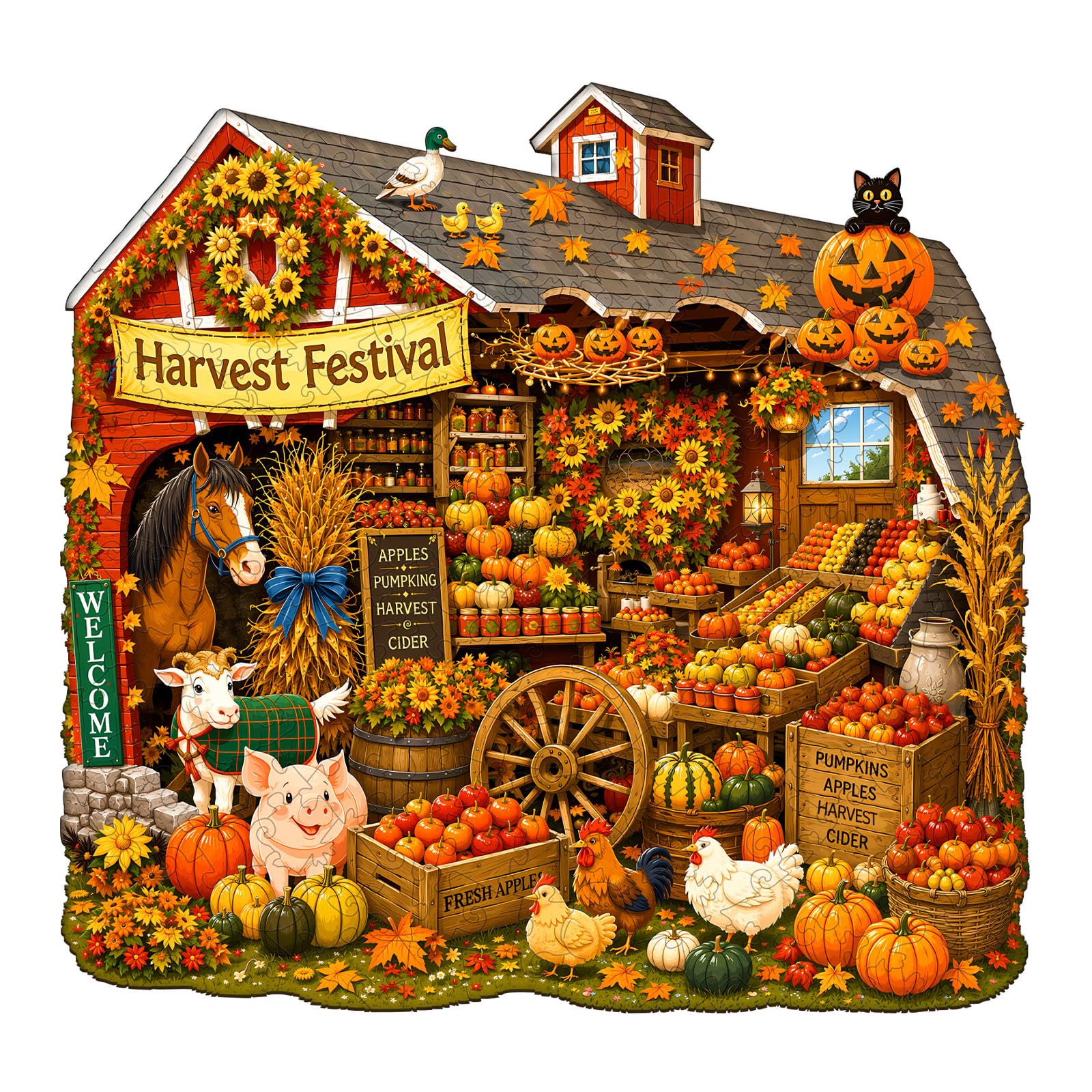 WOODBESTS Wooden Puzzles for Adults, Harvest Market Wooden Puzzle, Irregular Unique Puzzles, Beautiful Gifts for Puzzle Lovers (13.4 * 12.8 in 295pcs)