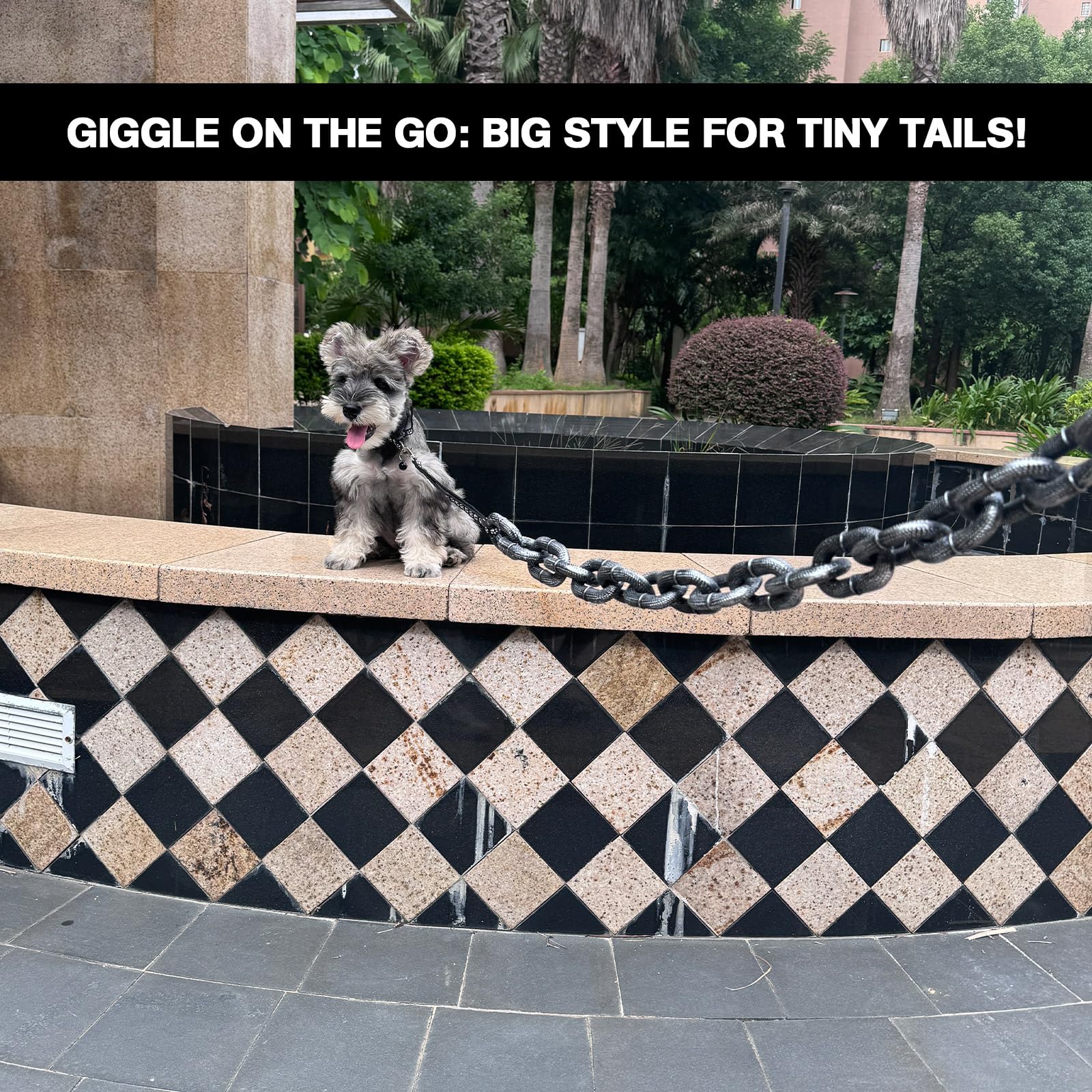 Divertida correa de perro de 6 pies, correa de cadena de plástico gigante con collar para cachorros para perros pequeños, gatos y cachorros, correa de cadena negra divertida para perro