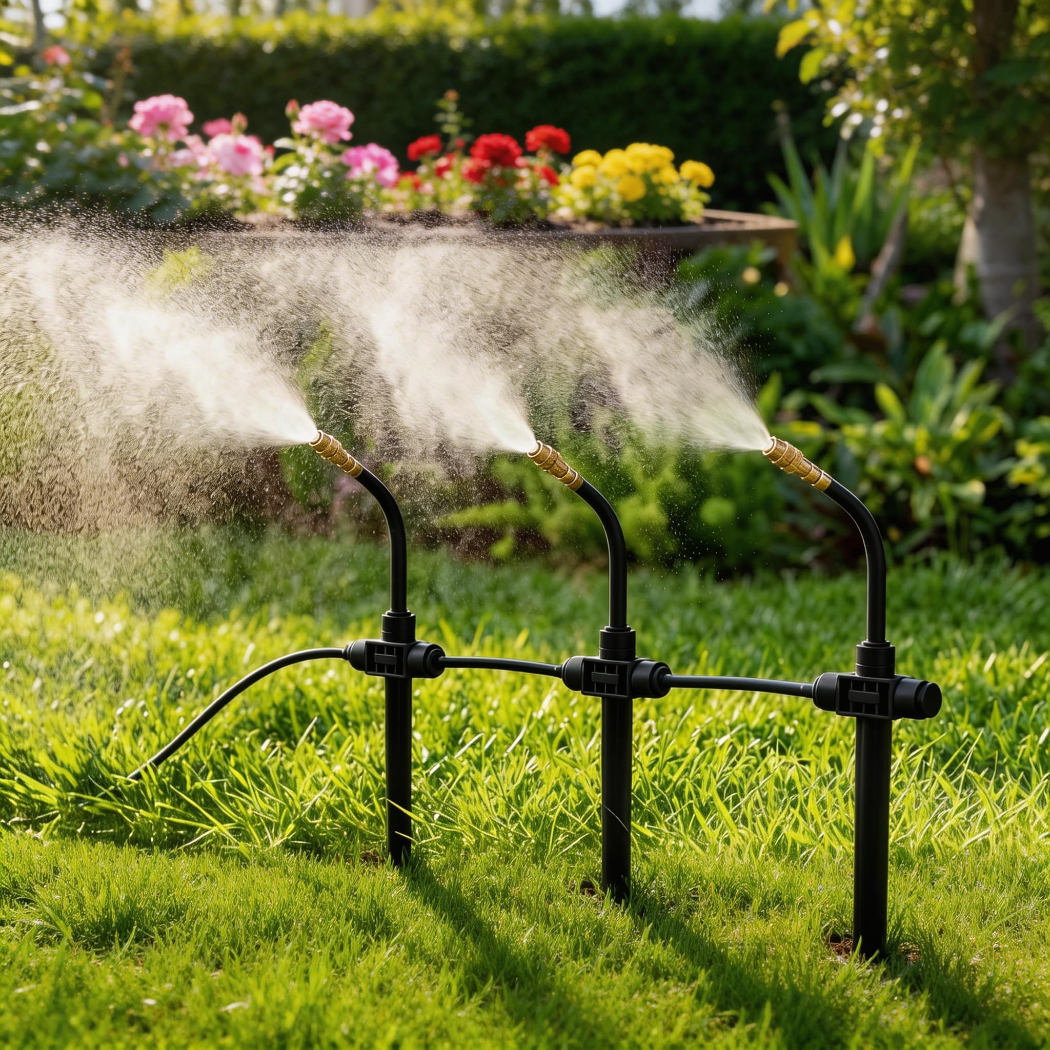 Sistema di irrigazione a goccia per giardino e balcone – regolabile a 360°, flusso controllabile; adatto per serre, aiuole e piante in vaso. (20M)
