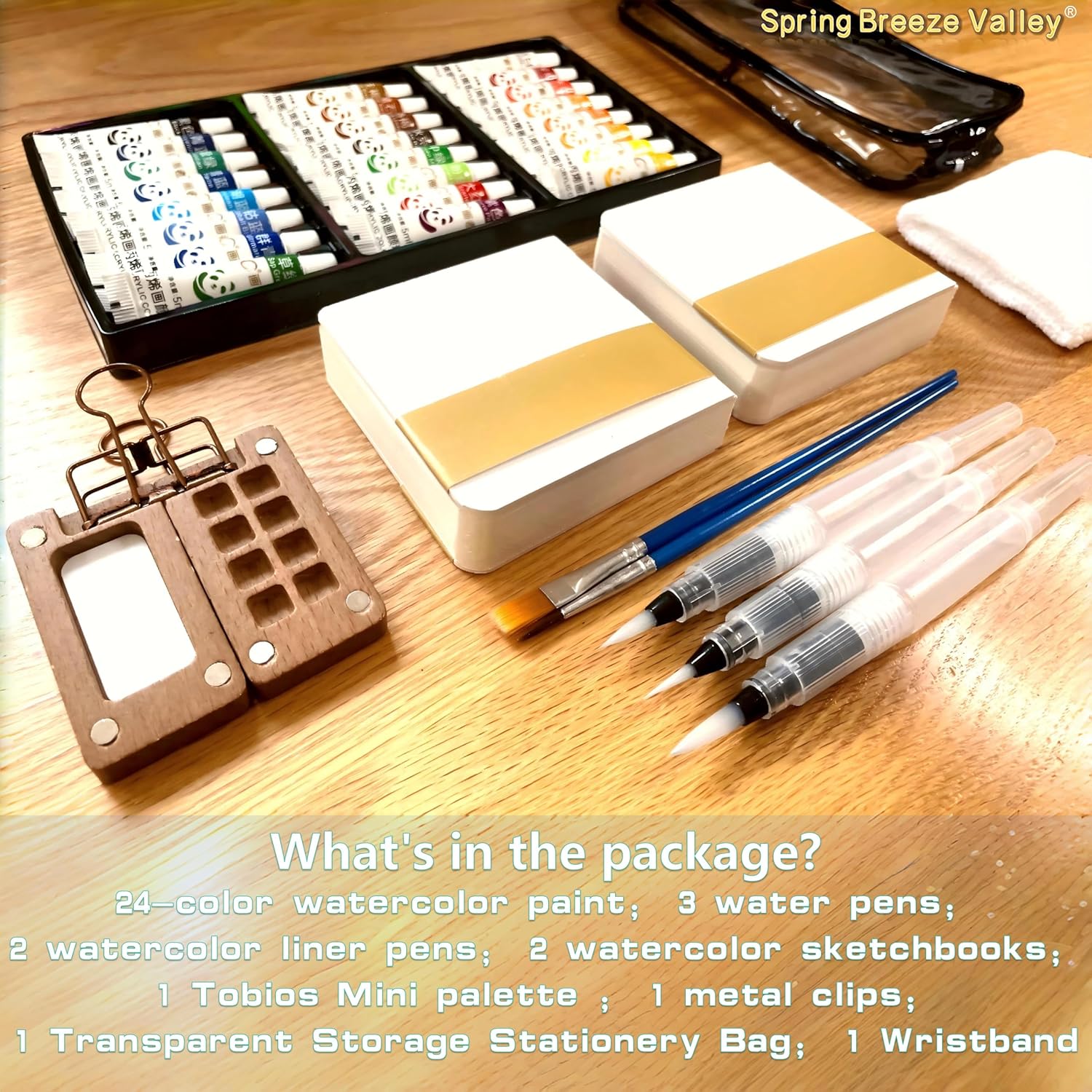 Mini Watercolor Set, Travel Watercolor Paint Set, Including 24 Watercolor Paints, Brushes, Sketchbook, And A binder Clip, Suitable For Adult Beginners, Artists, And Painting Enthusiasts