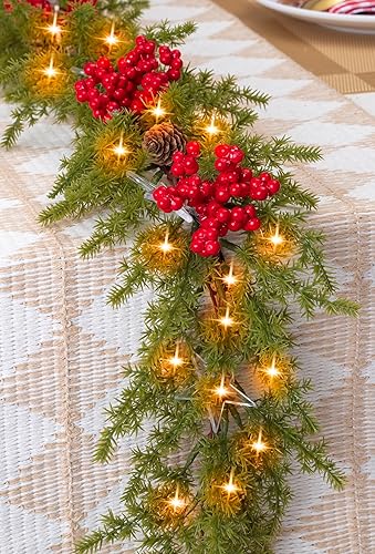 Miniatura 2 de Guirnalda de Navidad de 6.5 pies con luces en forma de estrella, decoraciones de Navidad preiluminadas, guirnalda iluminada con batería, decoración