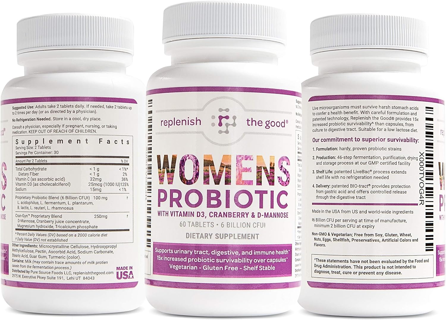Womens Probiotic 60ct, 6 Billion CFU with Cranberry, D