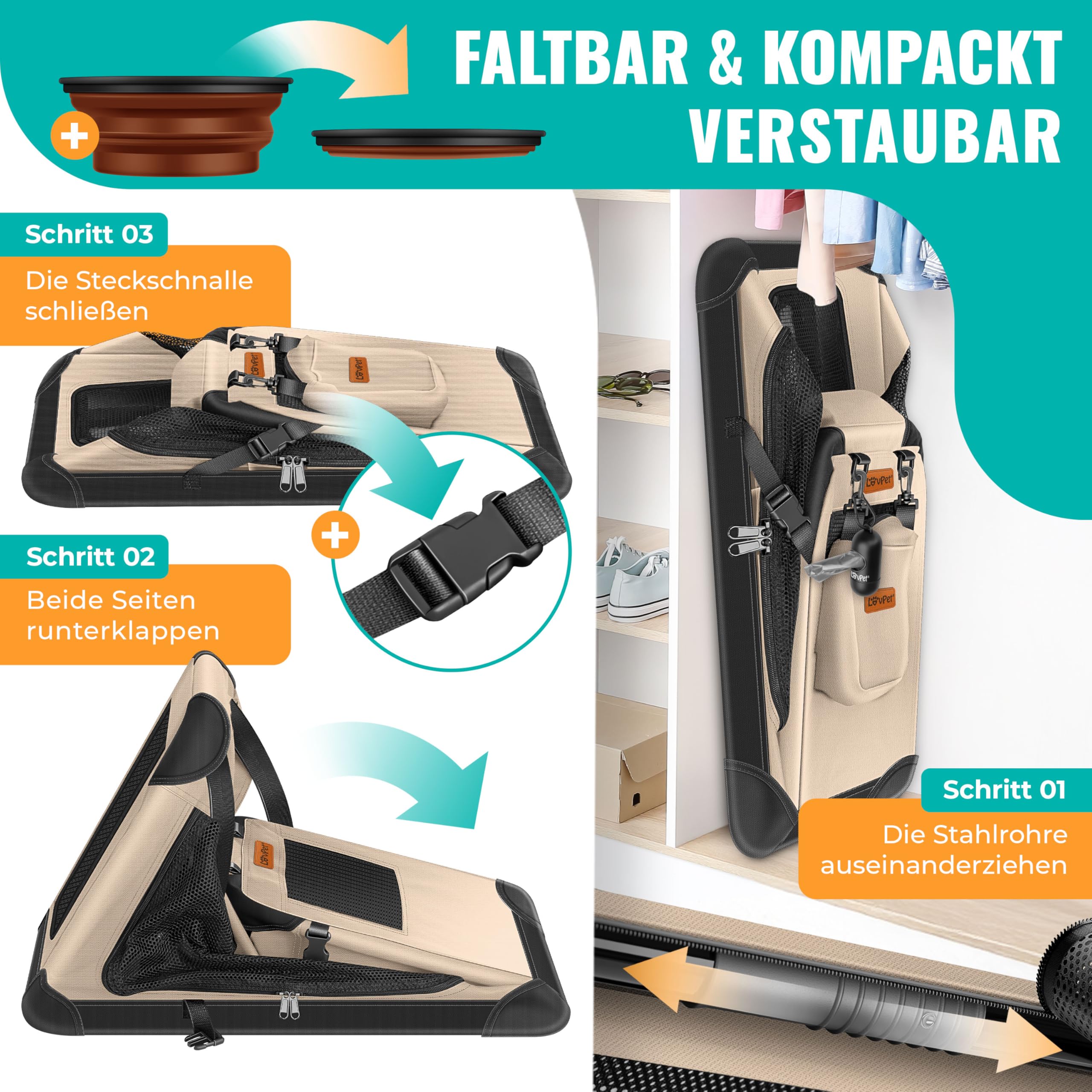 Petsfit Hondentransportbox, draagbaar en opvouwbaar, transportbox voor Petsfit Hondentransportbox, draagbaar en opvouwbaar, transportbox voor