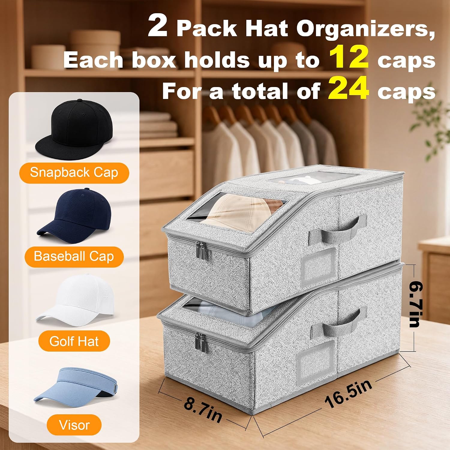 Hat Organizer for Baseball Caps, Hat Storage with Clear Window image 2