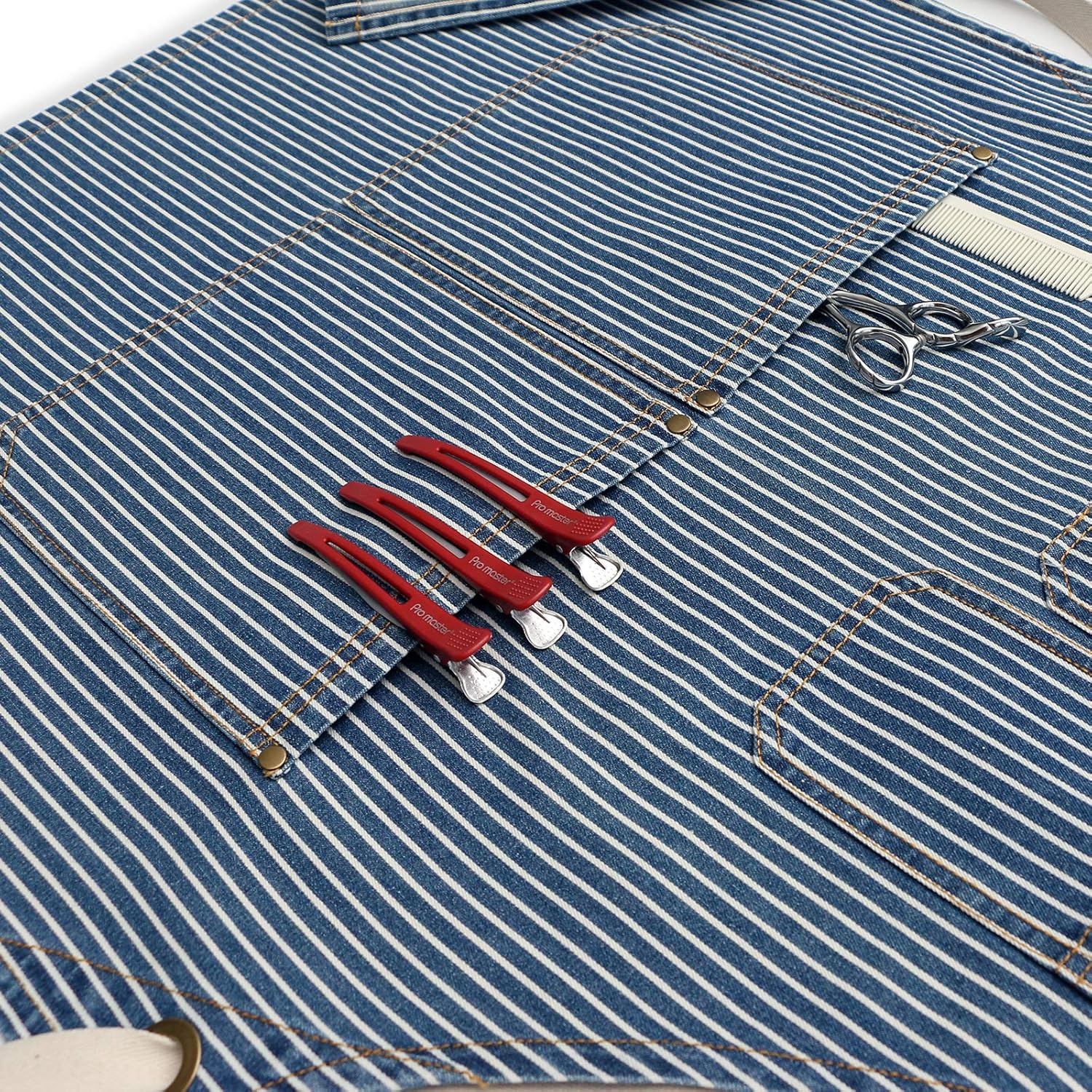 Jeanerlor - Womens Work Barber Shop Cooking Apron for Kitchen Hairstylist with 4 Pockets for Women Cross Straps & Adjustable S to M (Blue Striped) - Image 8