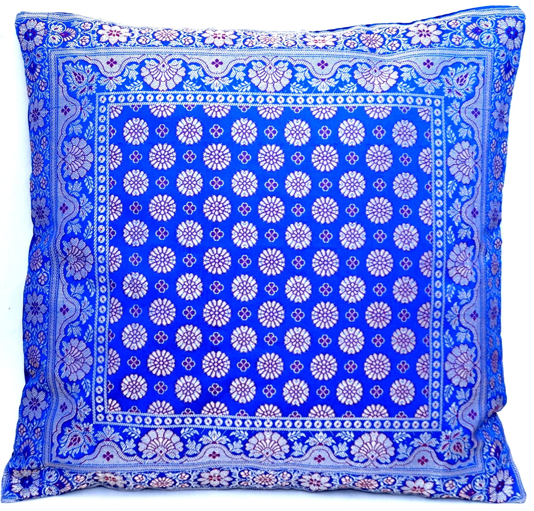 Federa Cuscino Decorativo In Seta Banarasi Verde Bottiglia – 40x40 Cm – Tessuta A Mano In India
