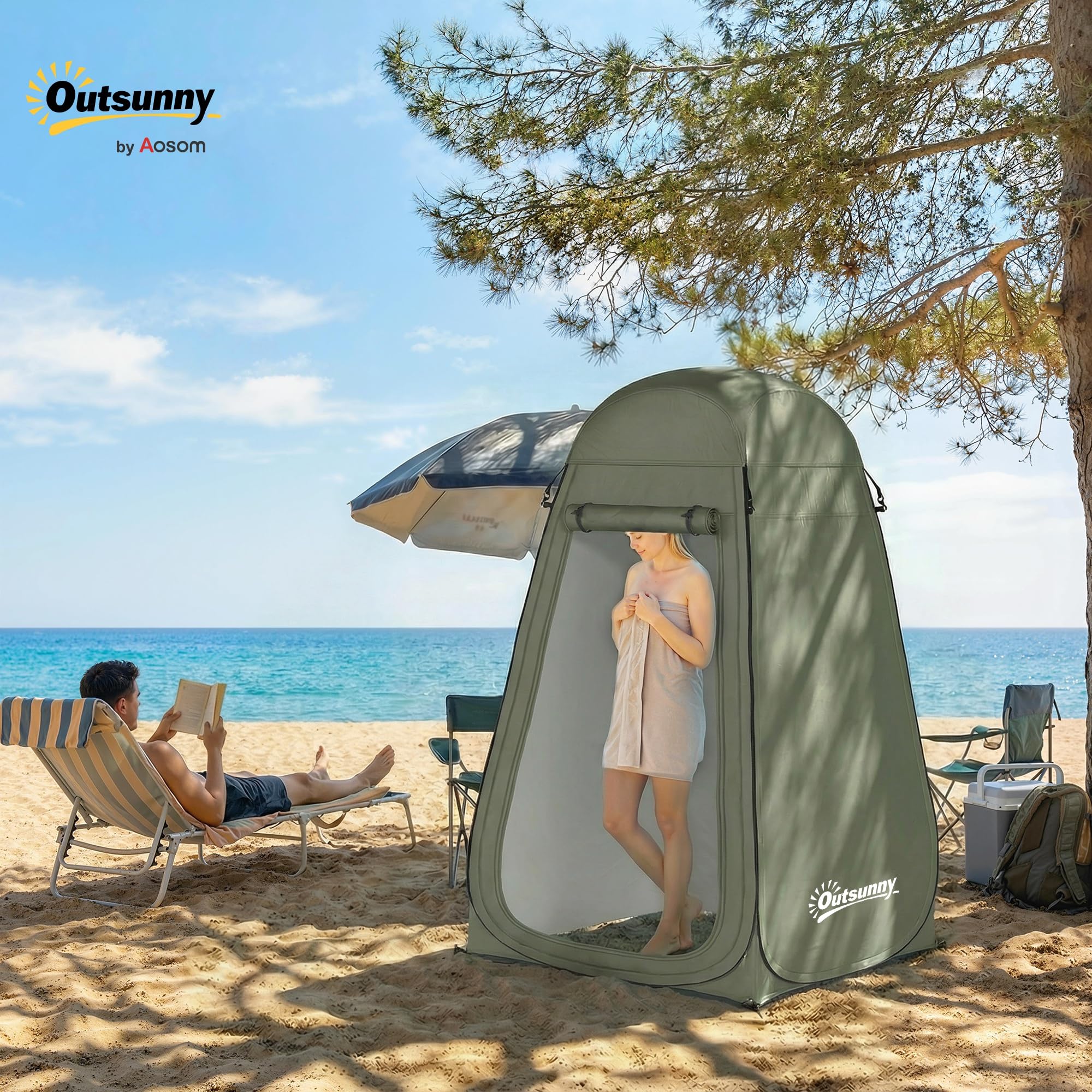 Outsunny Pop Up Shower Tent, Portable Camping Hiking Toilet Privacy Shelter with Mesh Windows, Zipper Door, and Carrying Bag for Outdoor Changing, Dressing Fishing, Bathing - 3