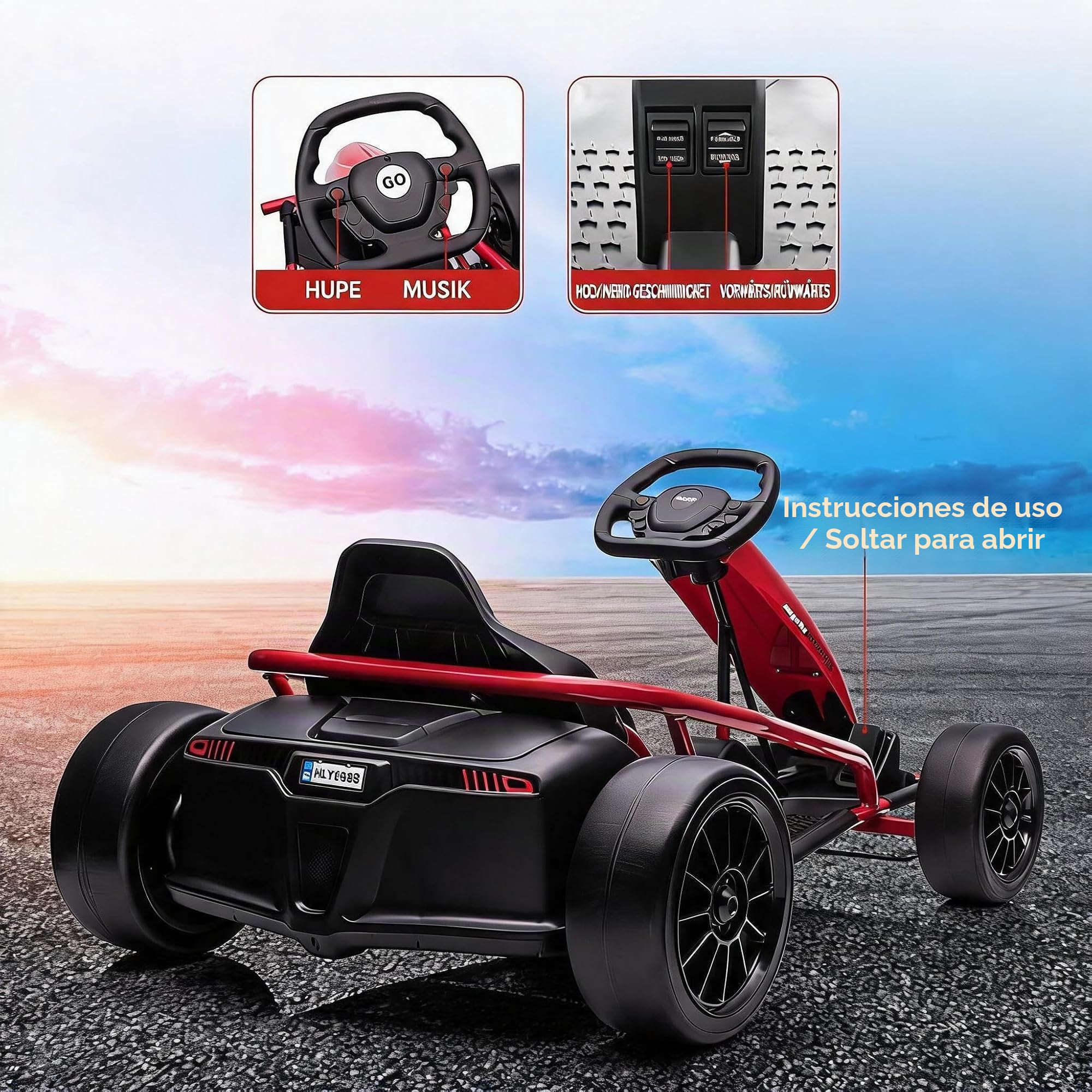 Go-Kart eléctrico de 24 V para niños con función de deriva – 2 motores de 300 W de alto rendimiento, hasta 13 km/h, batería de 9 Ah, arranque suave, coche eléctrico para niños de 8 a 12 años