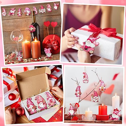 Miniatura 4 de JOPHMO Adornos colgantes de madera de San Valentín, decoración colgante de madera para decoración de árbol de San Valentín, gnomo, muñeco de Papá