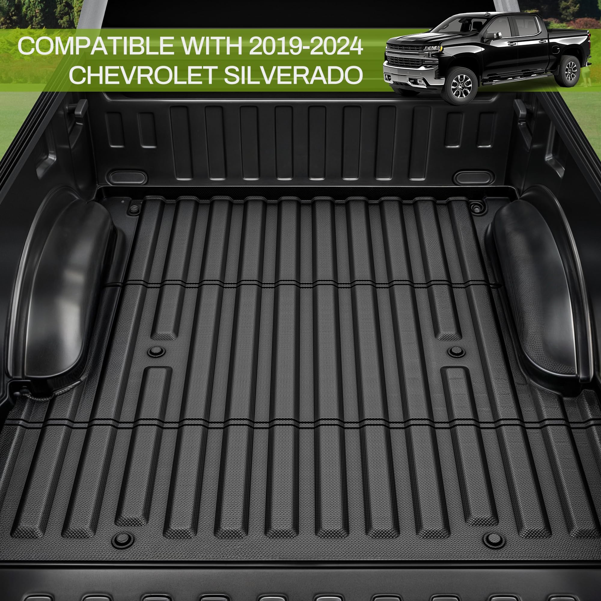 AUTOSAVER88 5.8FT Truck Bed Mat Fit for Chevrolet Silverado/GMC Sierra 1500 2019-2025, All Weather Protection TPE Heavy Duty Pickup Cargo Mat for Chevy Silverado Bed Liner Accessories, Black