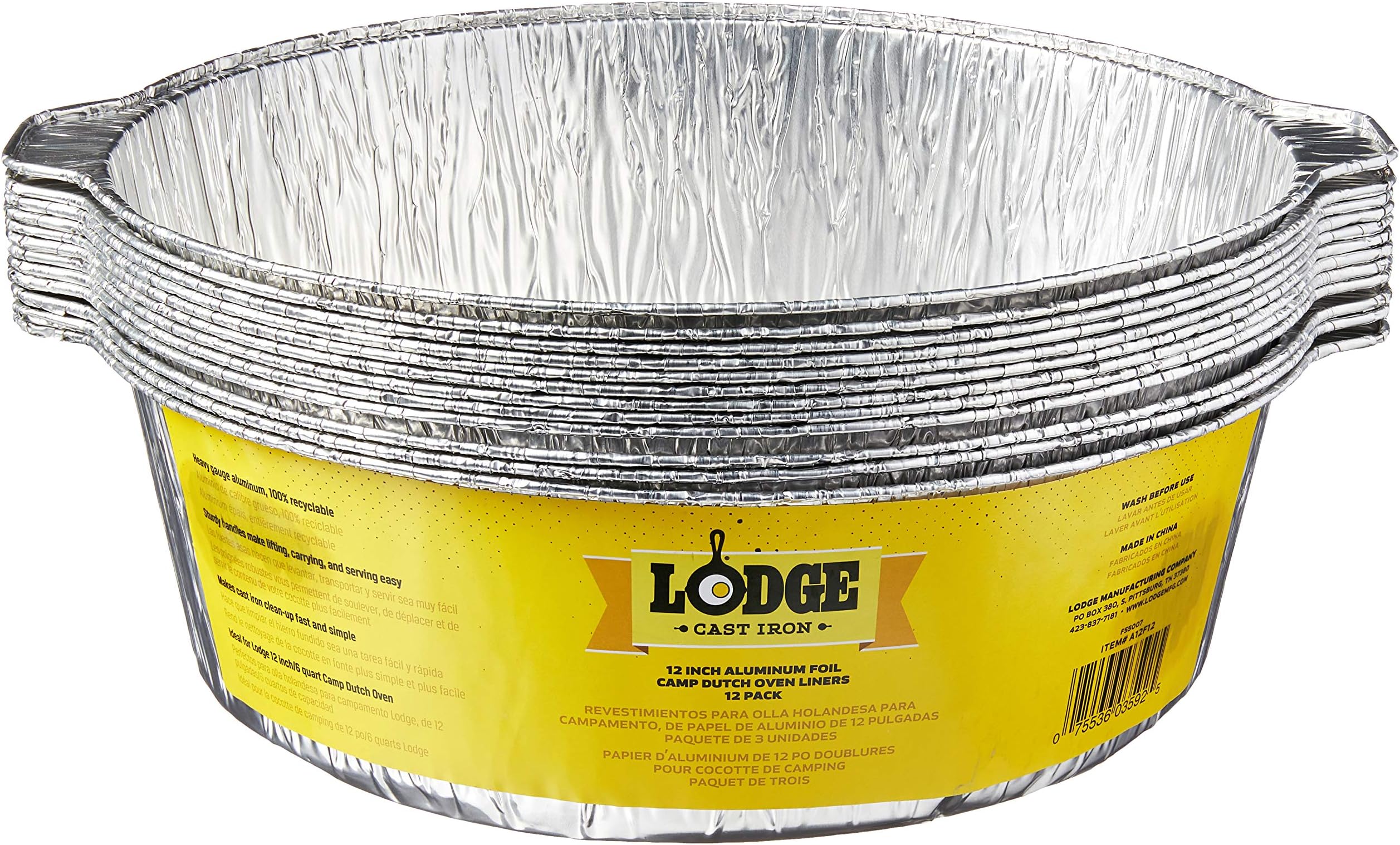 Lodge A12F12 12Inch Aluminum Foil Dutch Oven Liners, 12Pack, Silver Home & Kitchen
