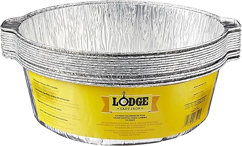 Lodge A12F12 - Revestimientos para horno holandés de papel de aluminio de 12 pulgadas, paquete de 12, color plateado