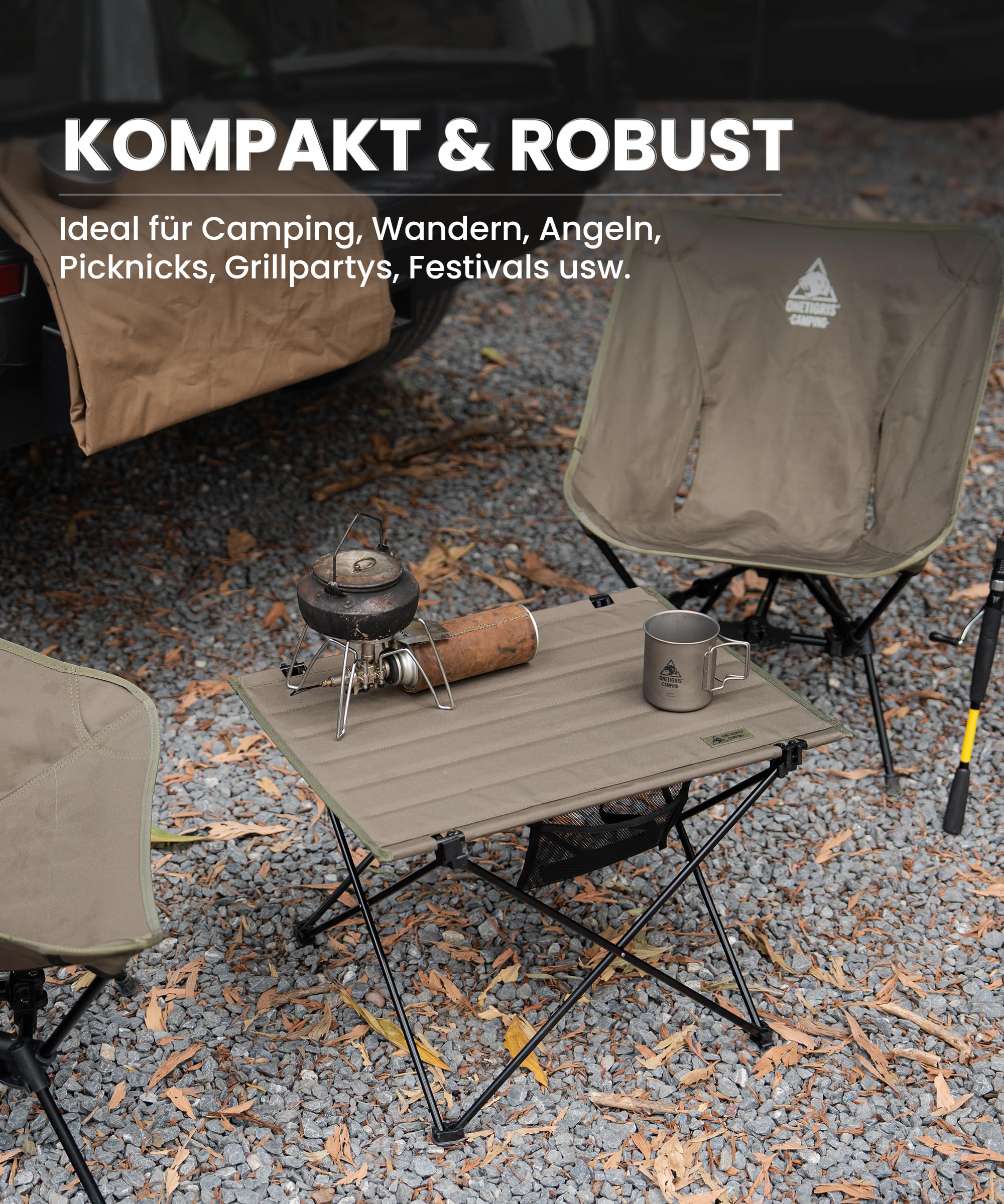 OneTigris CAMPMATE Campingtisch faltbar, Klapptisch klein faltbar, Outdoor Tisch Ultraleicht tragbarer, Tisch klappbar, Tragfähigkeit bis zu 30 kg für Outdoor, Wandern