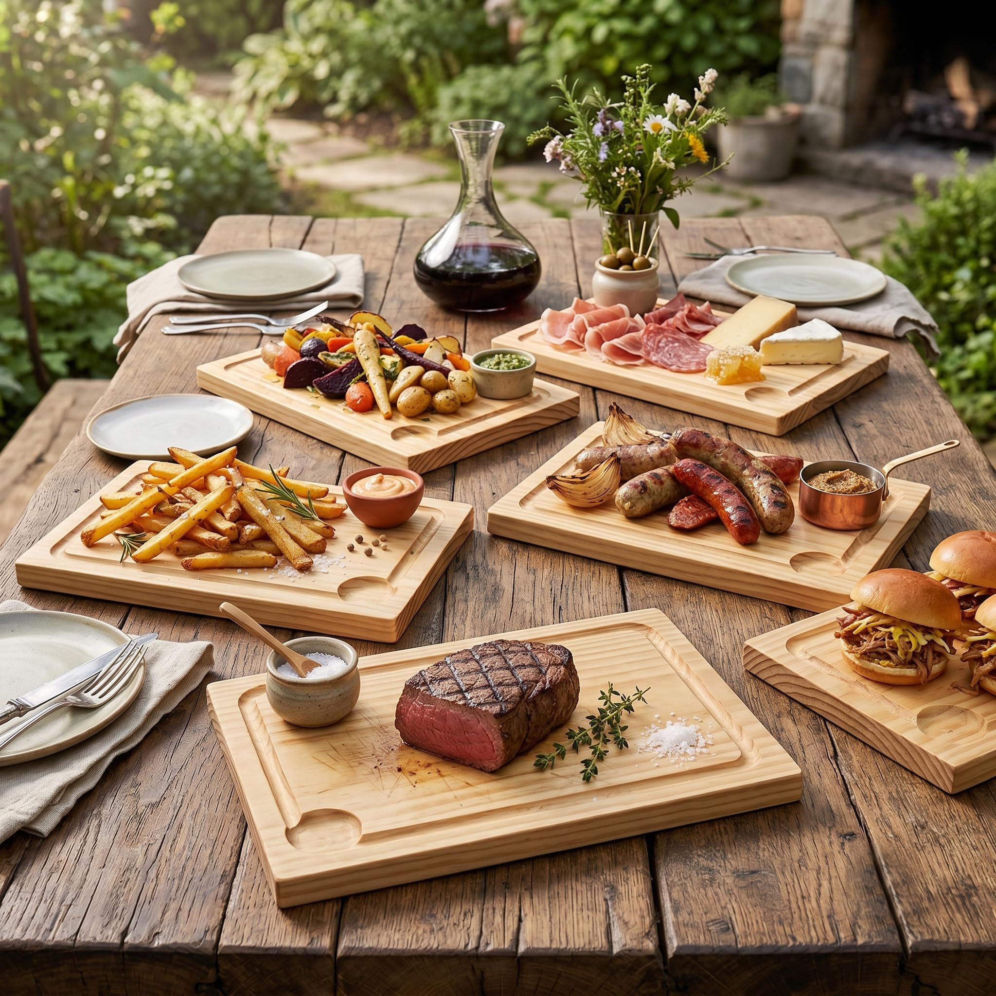 Set da 6 Piatti in Legno - Rettangolari - Piatti per Servire Pizza, Carne, Pollo - Tavoli Set - 30 x 20 cm