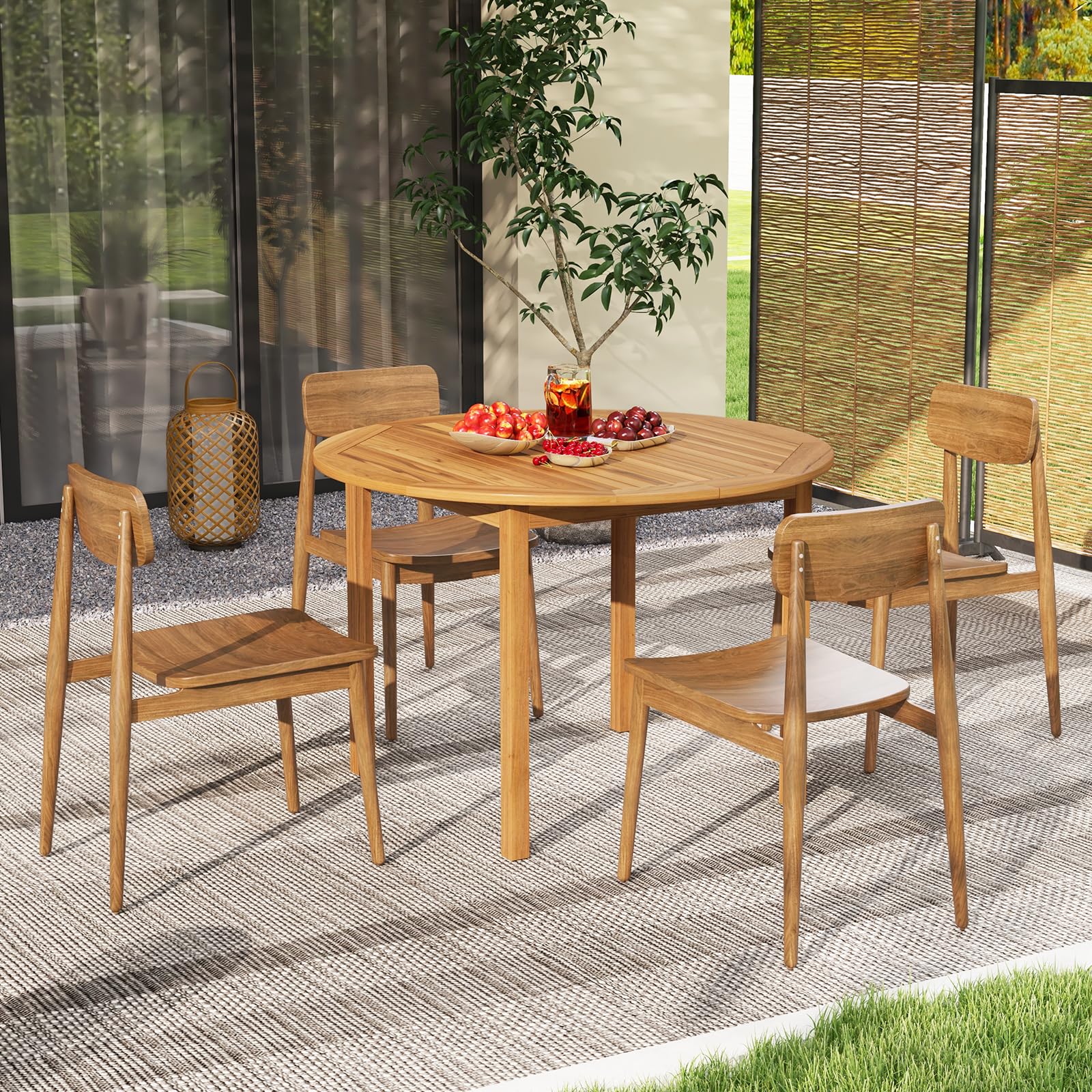 GIANTEX Tavolo da Pranzo Rettangolare da Giardino in Legno di Acacia | Foro Ø5 cm per Ombrellone, Capacità per 4 Persone, Dimensioni 100 x 100 x 75 cm, per Terrazza e Patio
